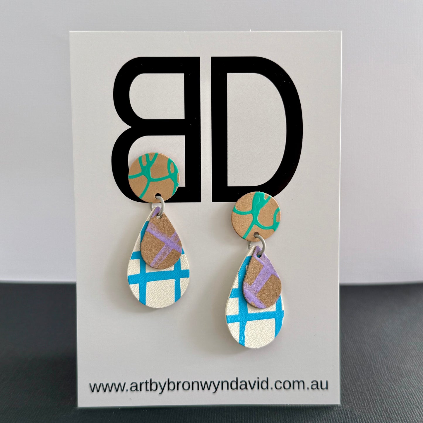 Tear Drop - Handmade Painted Leather Earrings - Lightweight Statement Jewellery | Artisan Crafted