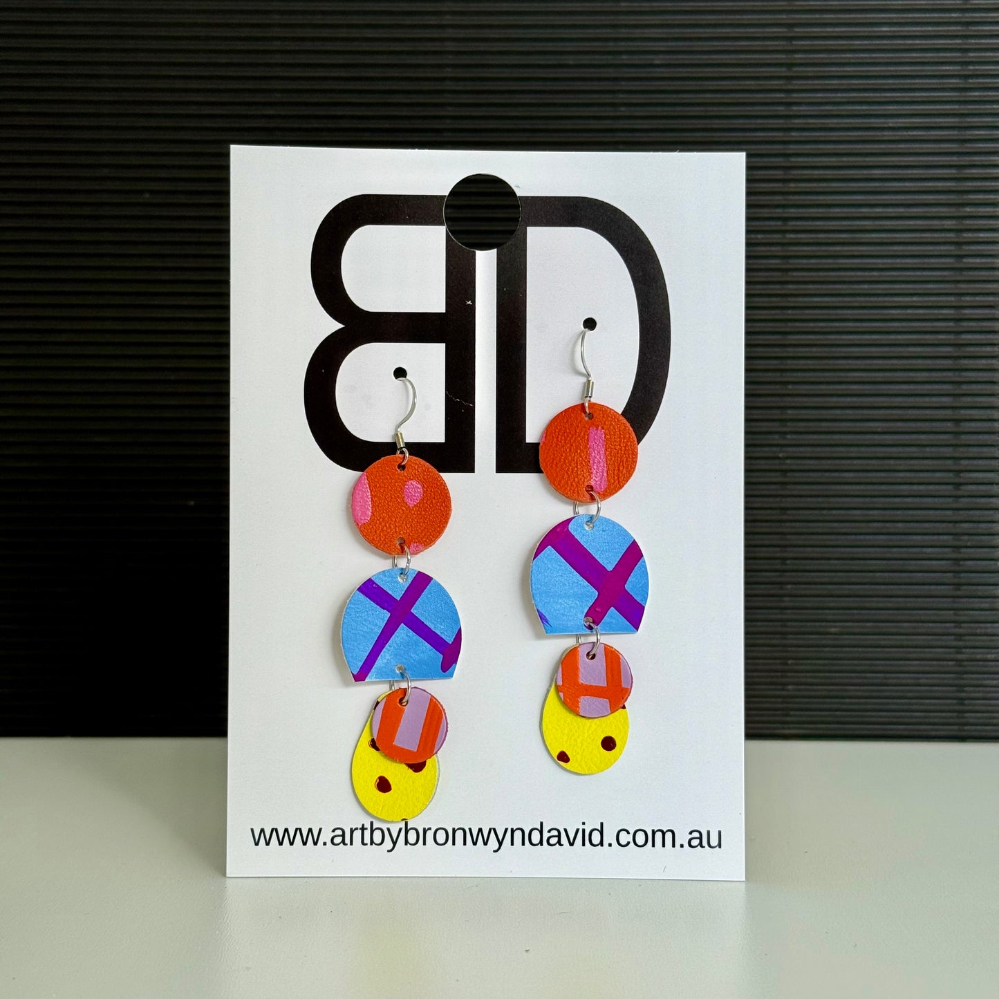 Triple Drops - Handmade Painted Leather Earrings - Lightweight Statement Jewellery | Artisan Crafted