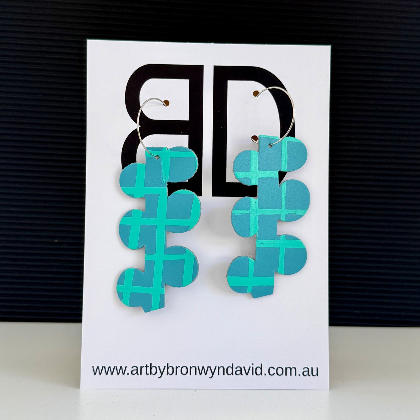 Kelp Hoops Teal | Aboriginal Leather Earrings | Art by Bronwyn David
