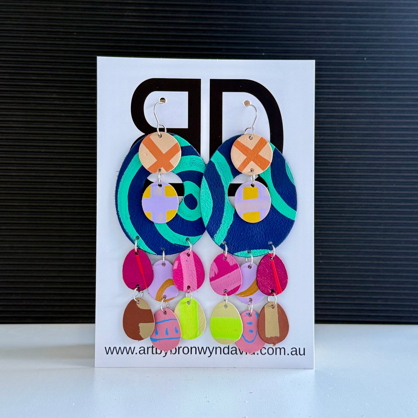 On Country- Handmade Painted Leather Earrings - Lightweight Statement Jewellery - Aboriginal Design | Artisan Crafted
