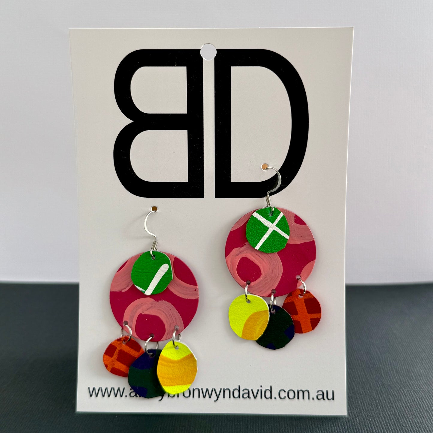 Circle Drops - Handmade Painted Leather Earrings - Lightweight Statement Jewellery | Artisan Crafted