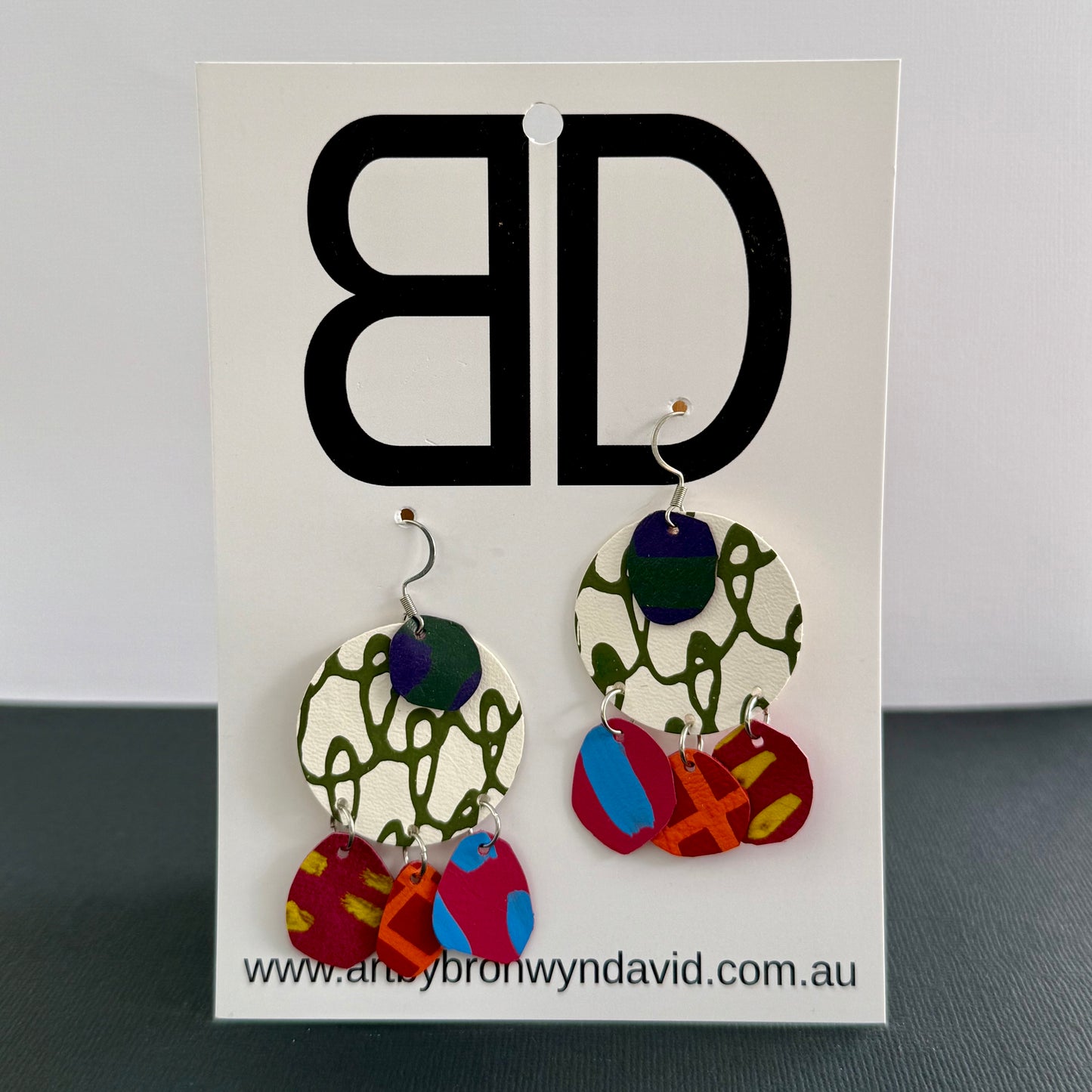Circle Drops - Handmade Painted Leather Earrings - Lightweight Statement Jewellery | Artisan Crafted