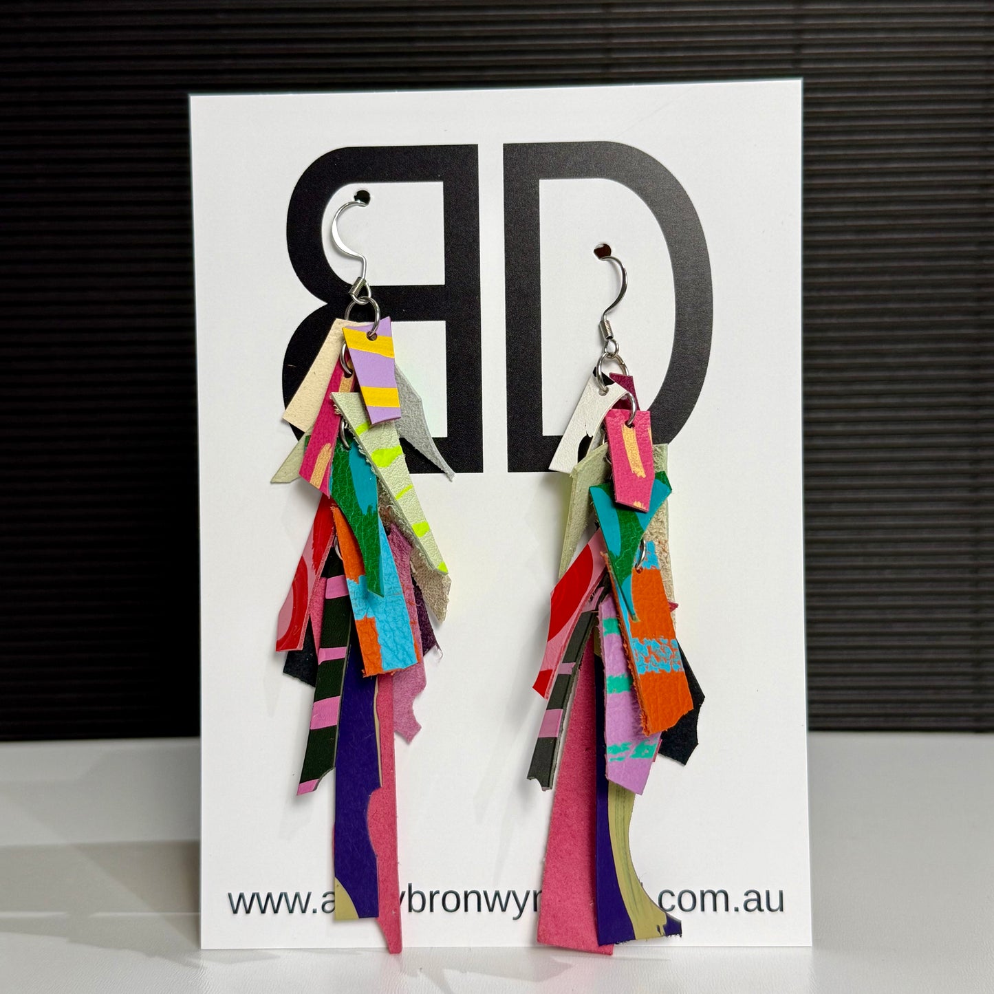 Tassels Purple and Yellow | Aboriginal Leather Earrings | Art by Bronwyn David