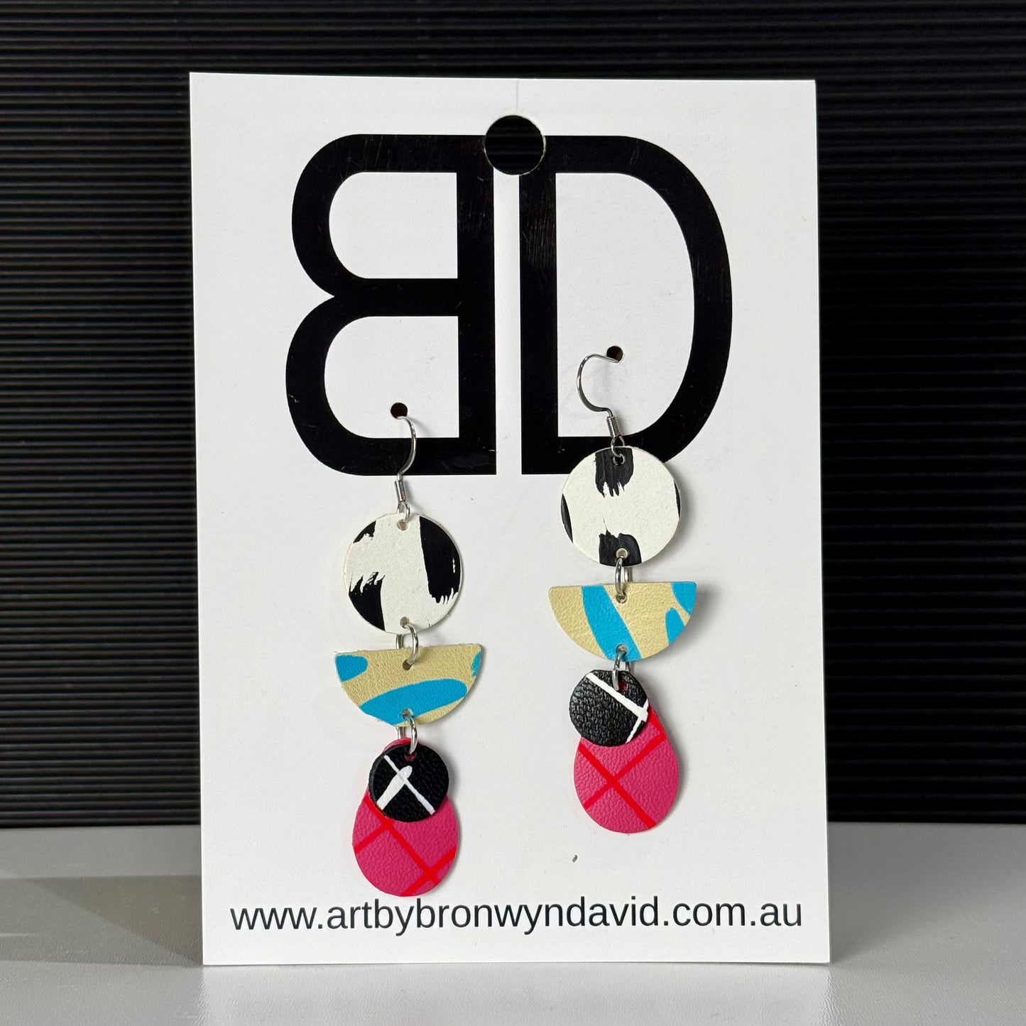 Triple Drop White and Black | Aboriginal Leather Earrings | Art by Bronwyn David
