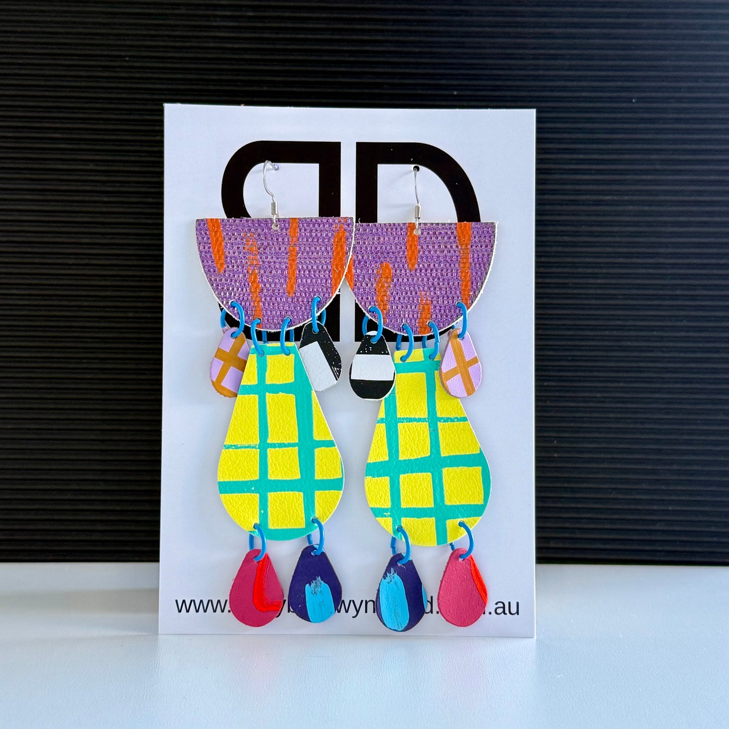 Half Moon Statements- Handmade Painted Leather Earrings - Lightweight Statement Jewellery - Aboriginal Design | Artisan Crafted