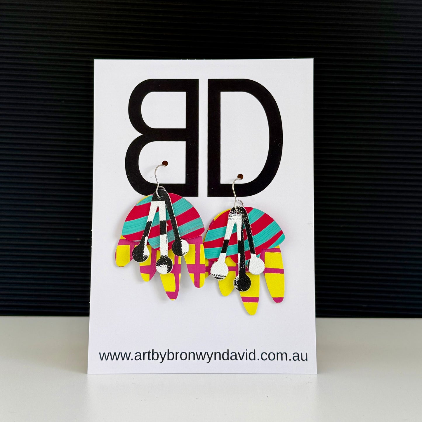 Gumnut’s Neon Yellow and Pink | Aboriginal Leather Earrings | Art by Bronwyn David
