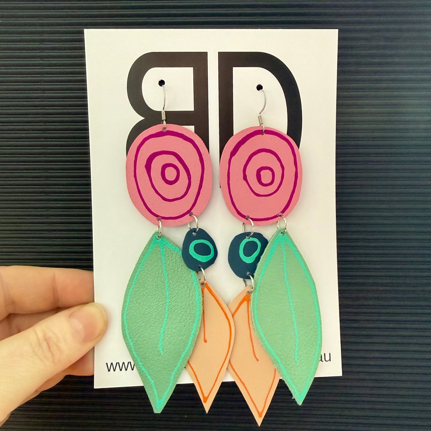 NAIDOC Collection, Pink and Purple Gathering Place | Aboriginal Leather Earrings | Art by Bronwyn David