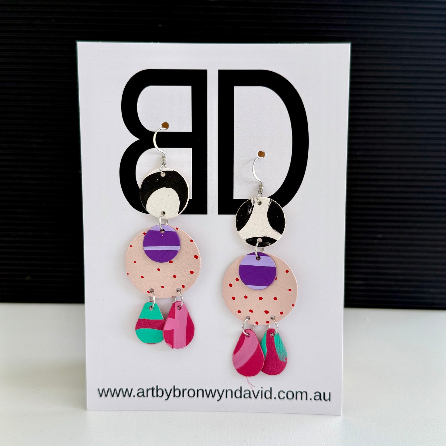 Triple Drop - Handmade Painted Leather Earrings - Lightweight Statement Jewellery | Artisan Crafted
