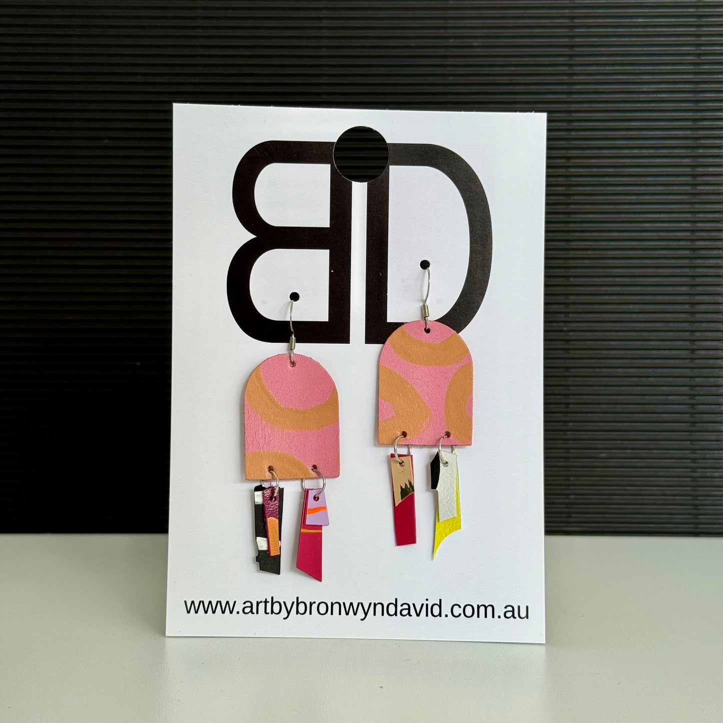 Long Arch - Handmade Painted Leather Earrings - Lightweight Statement Jewellery | Artisan Crafted