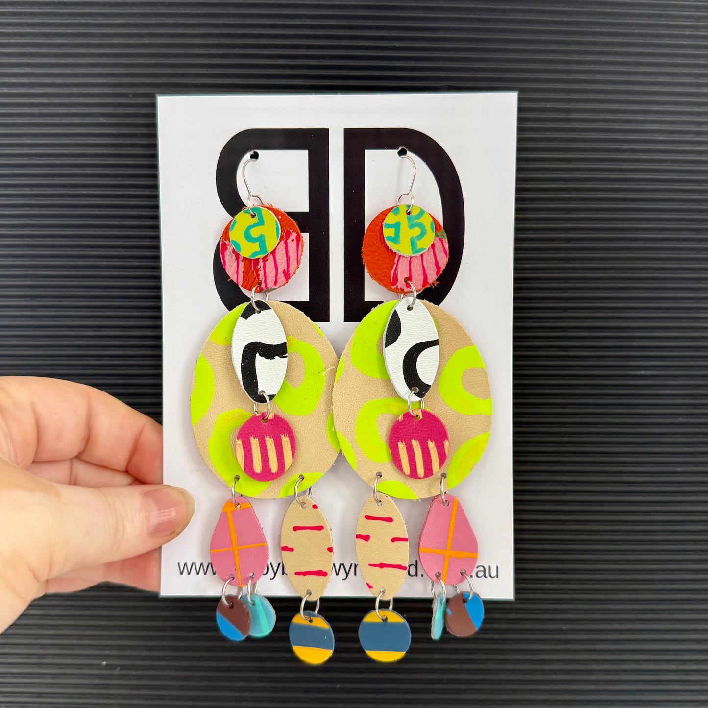 Song Lines Lime | Aboriginal Leather Earrings | Art by Bronwyn David