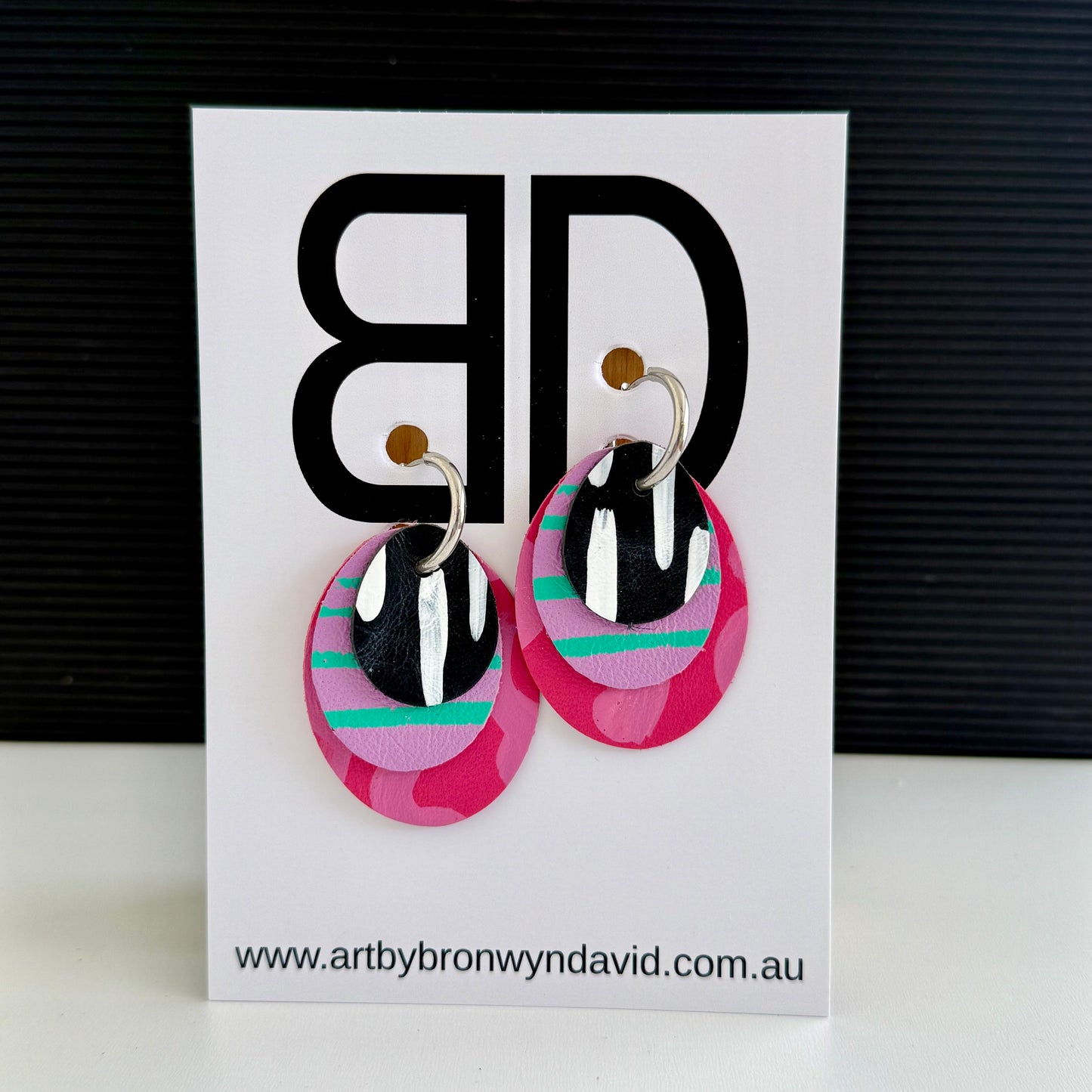 Interchangeable Huggies- Handmade Painted Leather Earrings - Lightweight Statement Jewellery - Aboriginal Design | Artisan Crafted