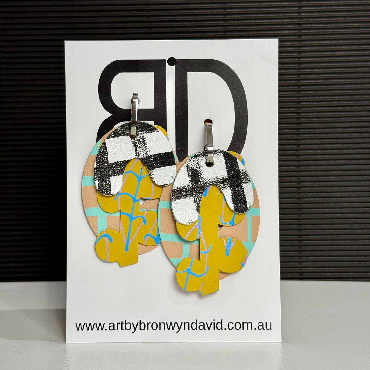 Interchangeable Connections White and Black | Aboriginal Leather Earrings | Art by Bronwyn David