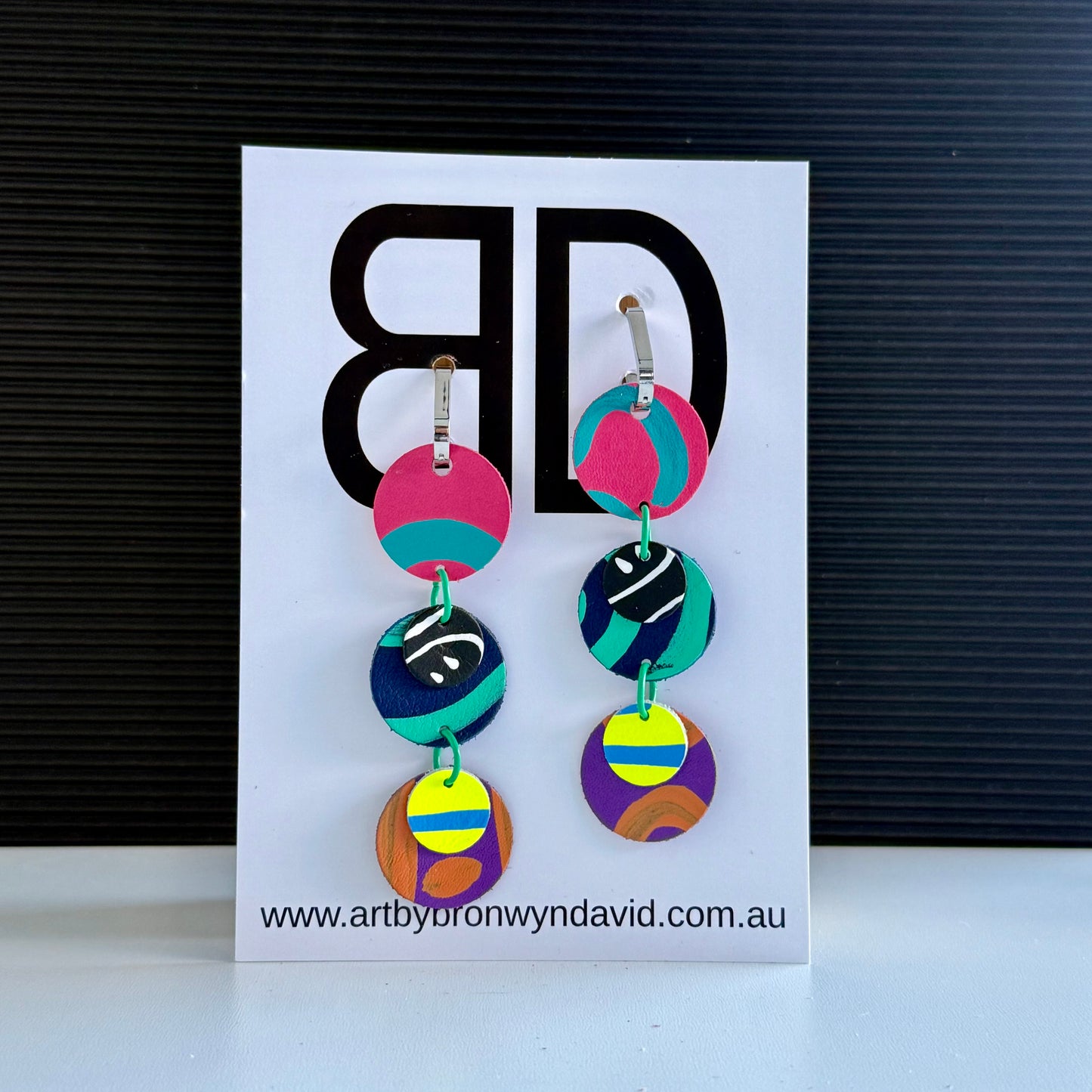 Triple Drops - Handmade Painted Leather Earrings - Lightweight Statement Jewellery | Artisan Crafted