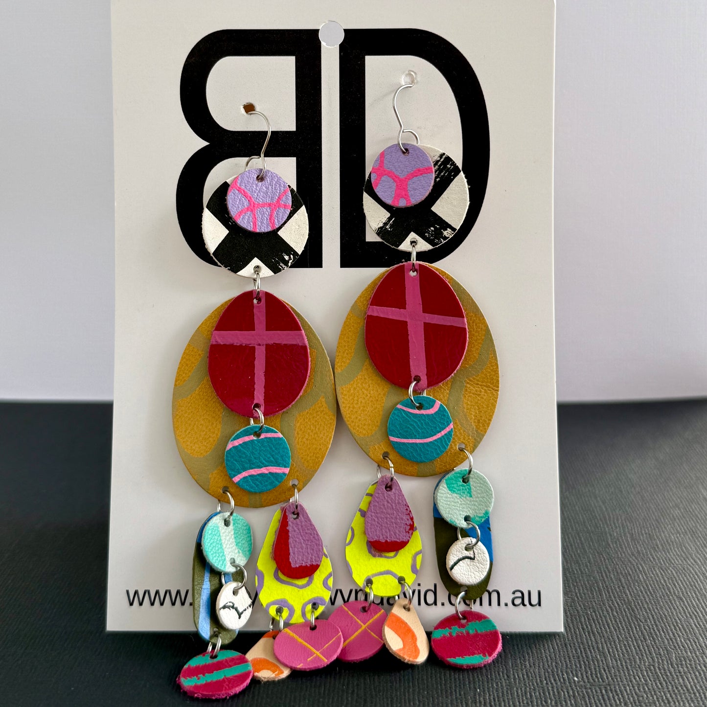 Song Lines - Handmade Painted Leather Earrings - Lightweight Statement Jewellery | Artisan Crafted