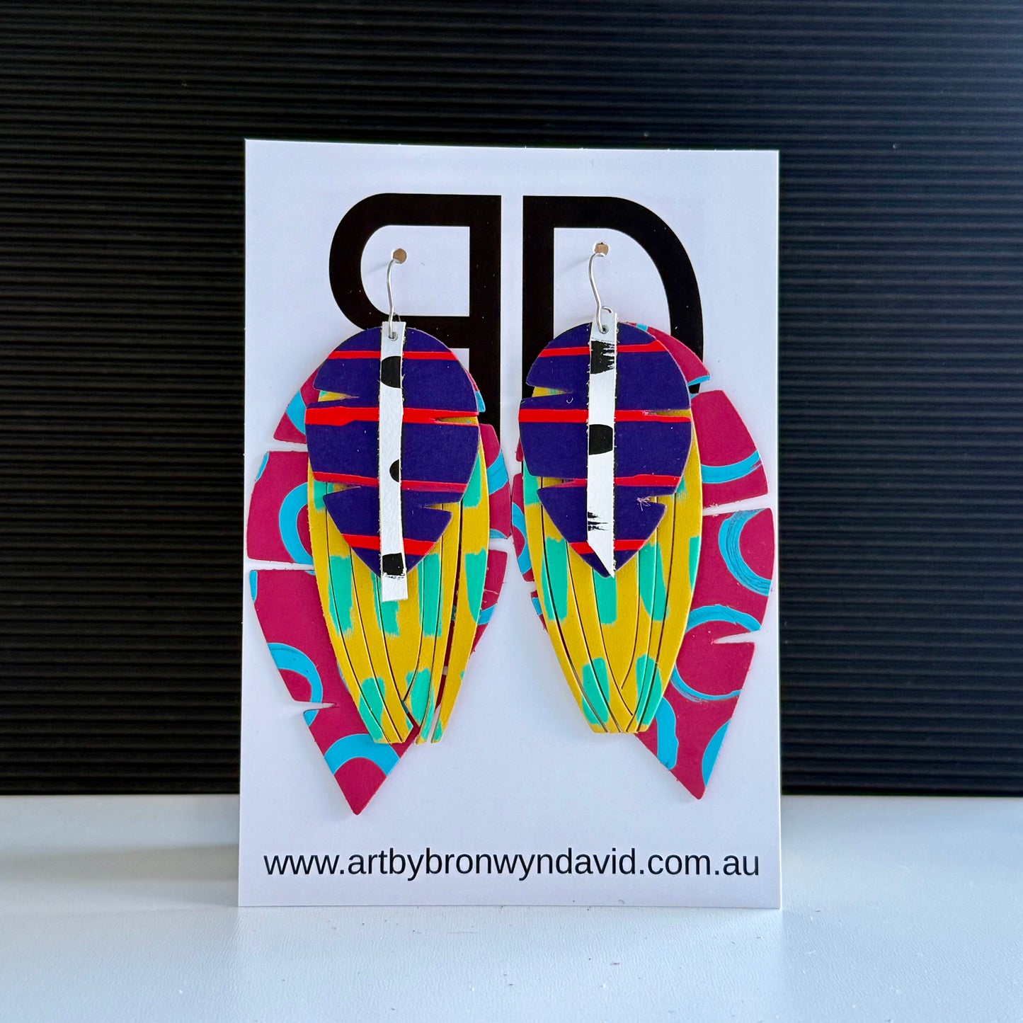 Aunty Feathers - Handmade Painted Leather Earrings - Lightweight Statement Jewellery | Artisan Crafted