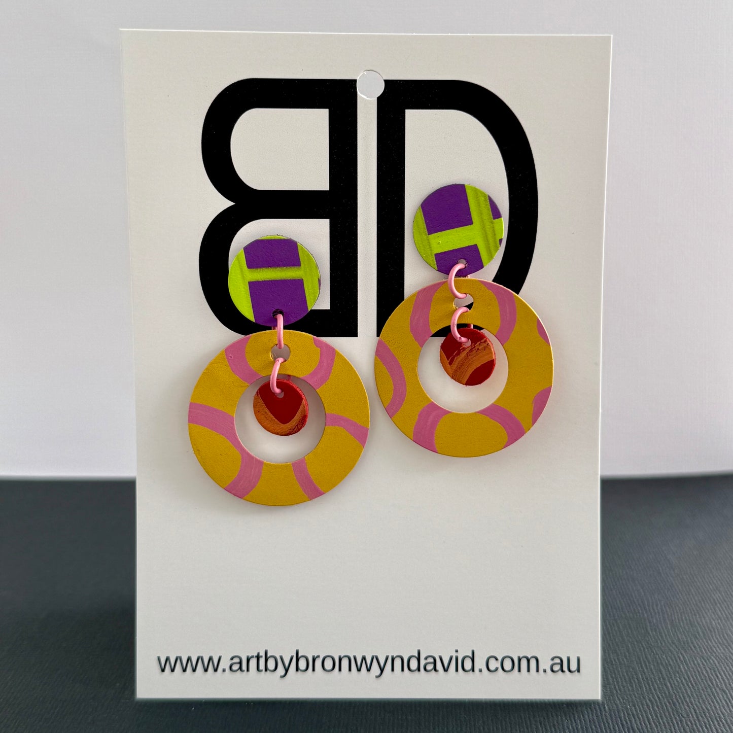 Donut Dangles - Handmade Painted Leather Earrings - Lightweight Statement Jewellery | Artisan Crafted