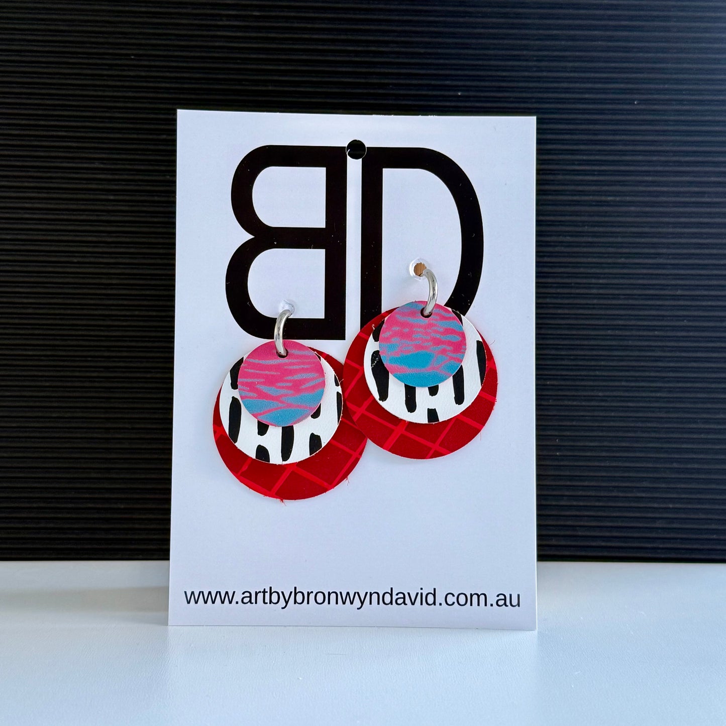 Interchangeable Huggies- Handmade Painted Leather Earrings - Lightweight Statement Jewellery - Aboriginal Design | Artisan Crafted