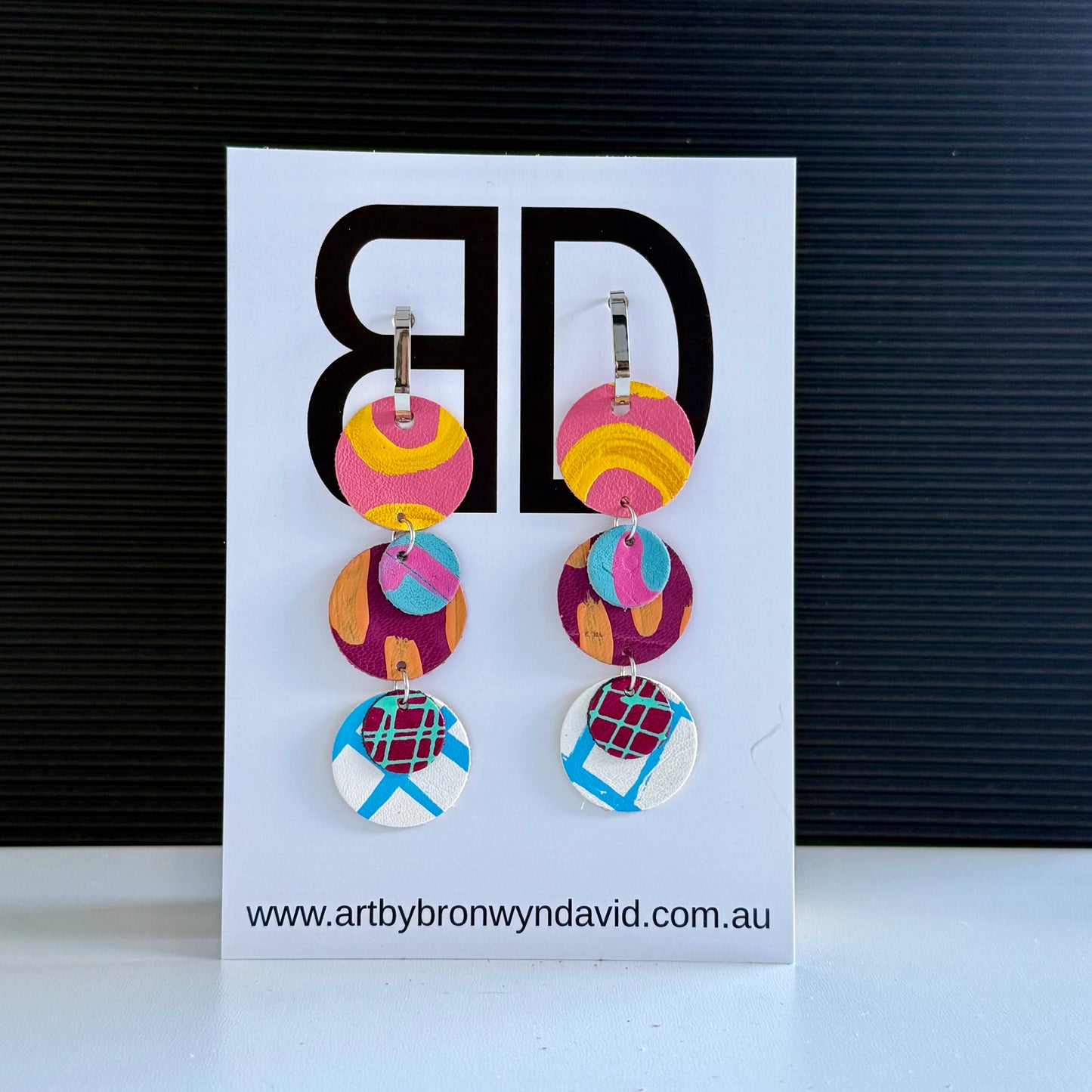 Triple Drops - Handmade Painted Leather Earrings - Lightweight Statement Jewellery | Artisan Crafted