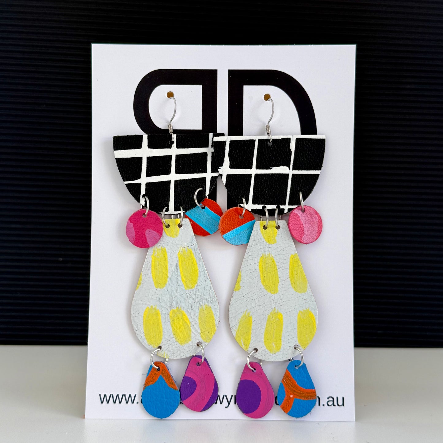 Half Moon Statements Pearl White and Yellow | Aboriginal Leather Earrings | Art by Bronwyn David