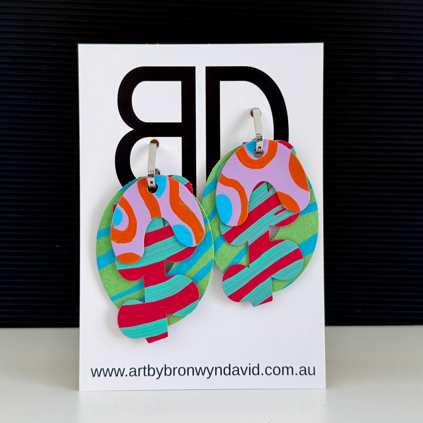 Interchangeable Connections Pink and Aqua | Aboriginal Leather Earrings | Art by Bronwyn David