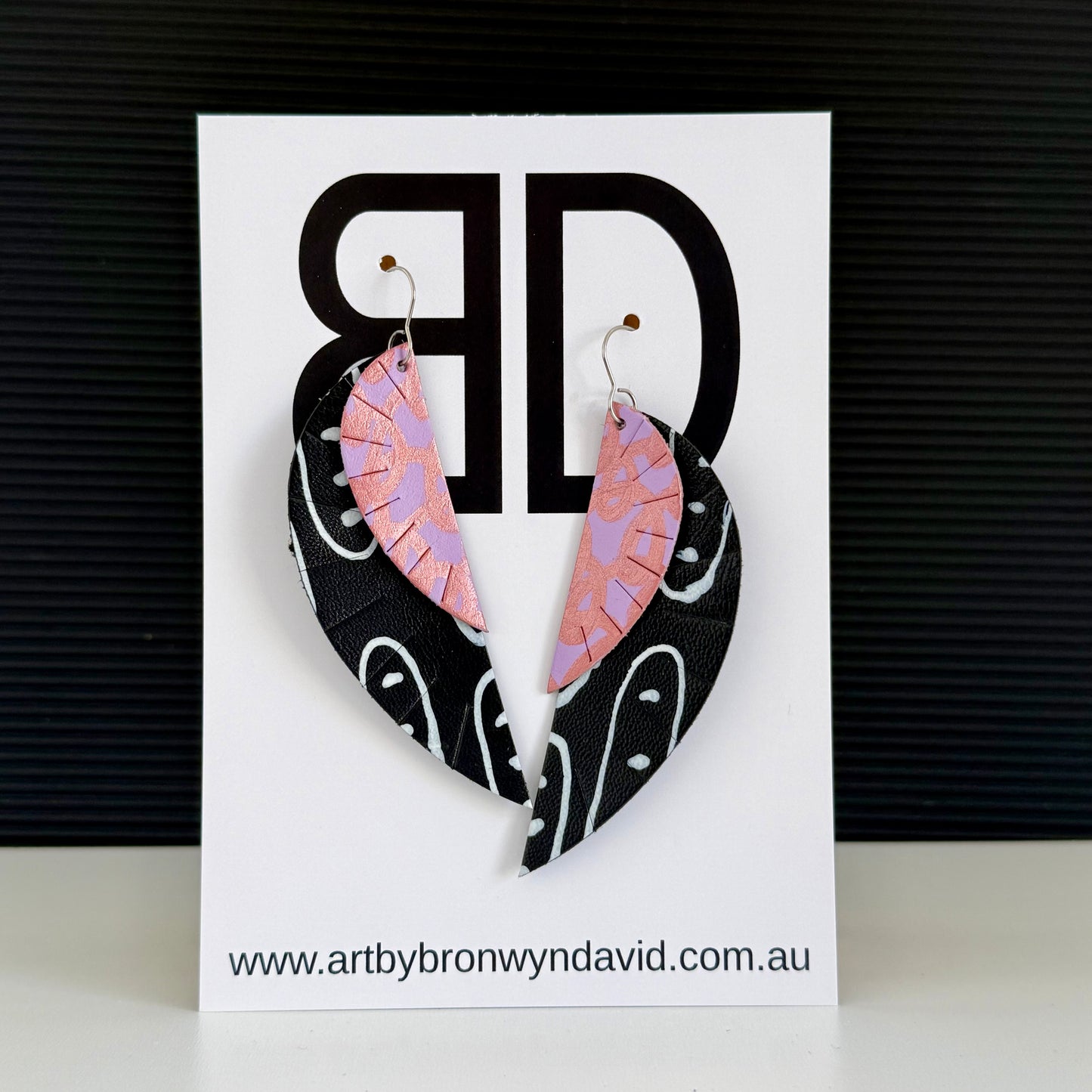 Half Feathers Purple and Rose Gold | Aboriginal Leather Earrings | Art by Bronwyn David