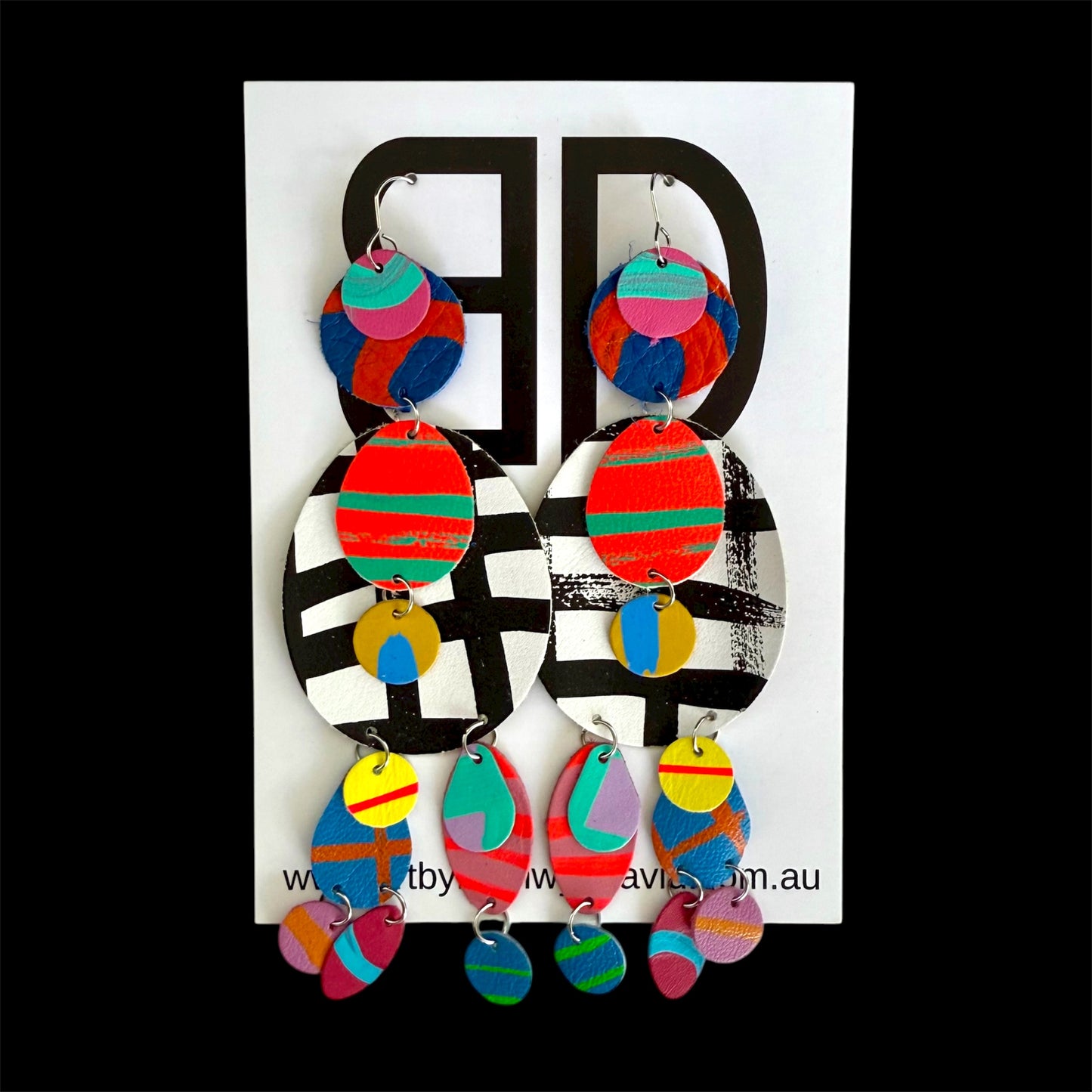 Song Lines - Handmade Painted Leather Earrings - Lightweight Statement Jewellery | Artisan Crafted