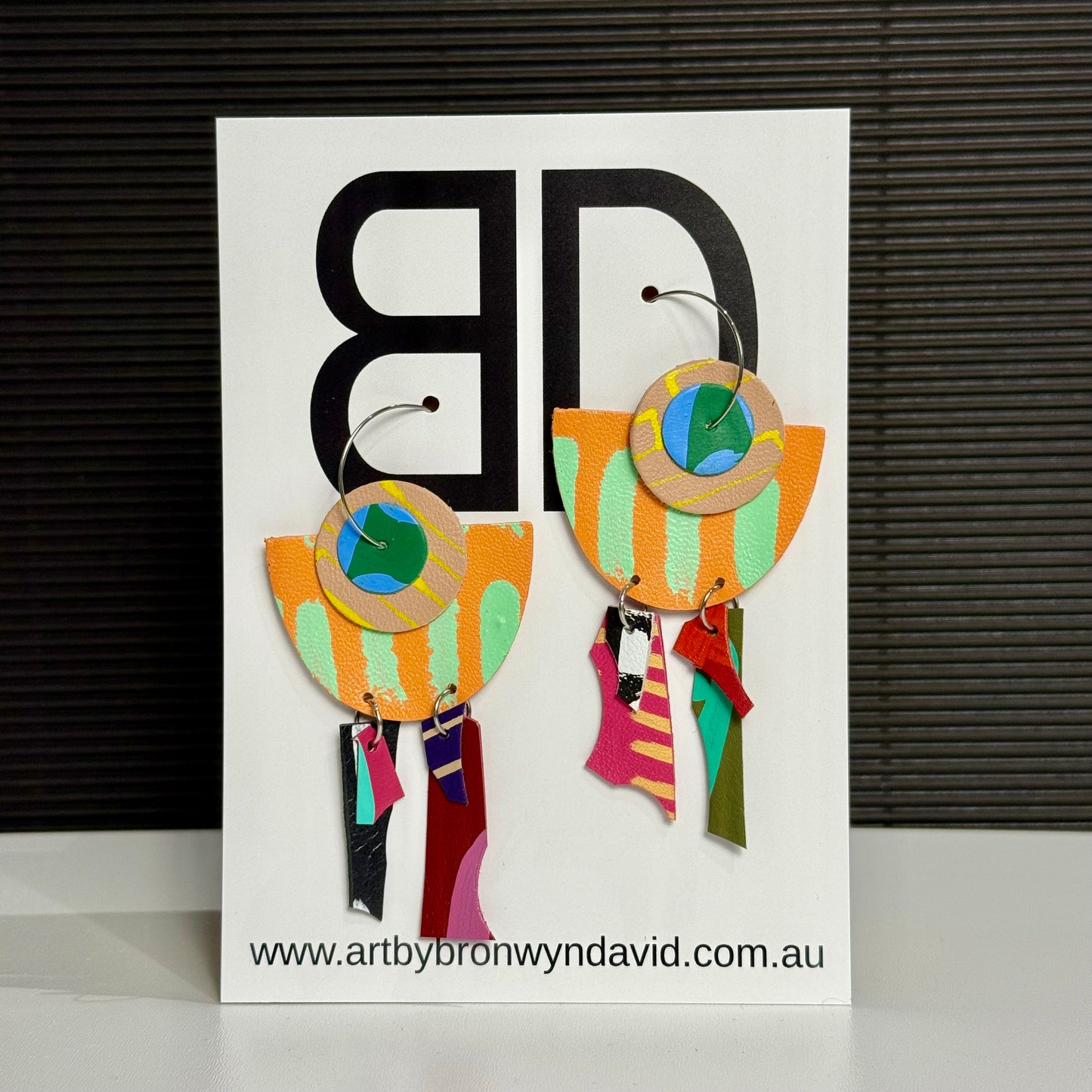 Interchangeable Hoops Mango and Mint | Aboriginal Leather Earrings | Art by Bronwyn David