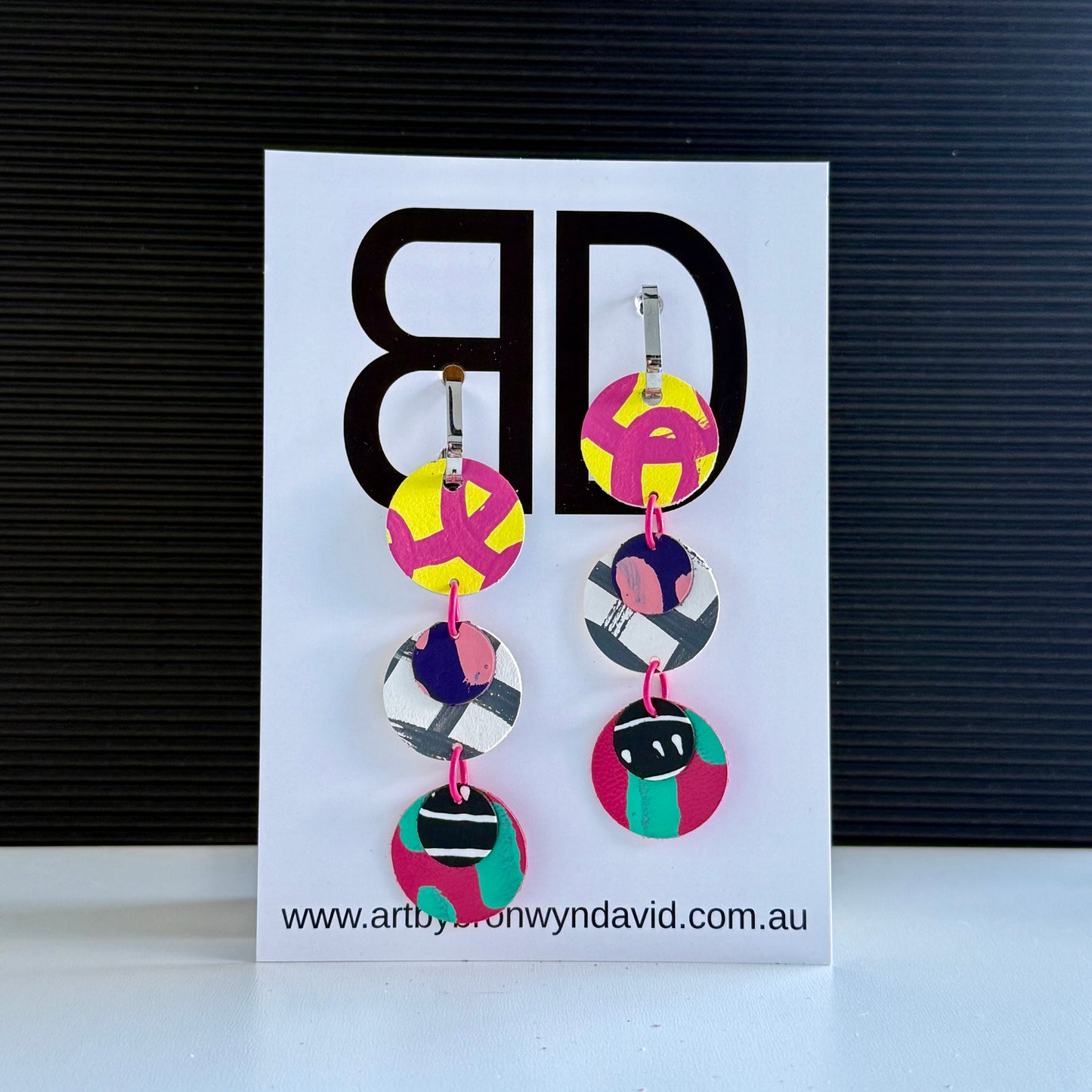 Triple Drops - Handmade Painted Leather Earrings - Lightweight Statement Jewellery | Artisan Crafted