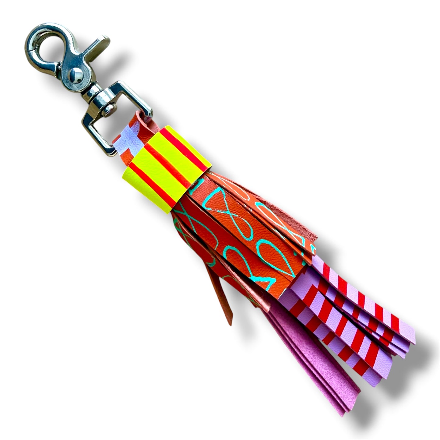 Leather Tassel keychain - Neon Yellow and Orange