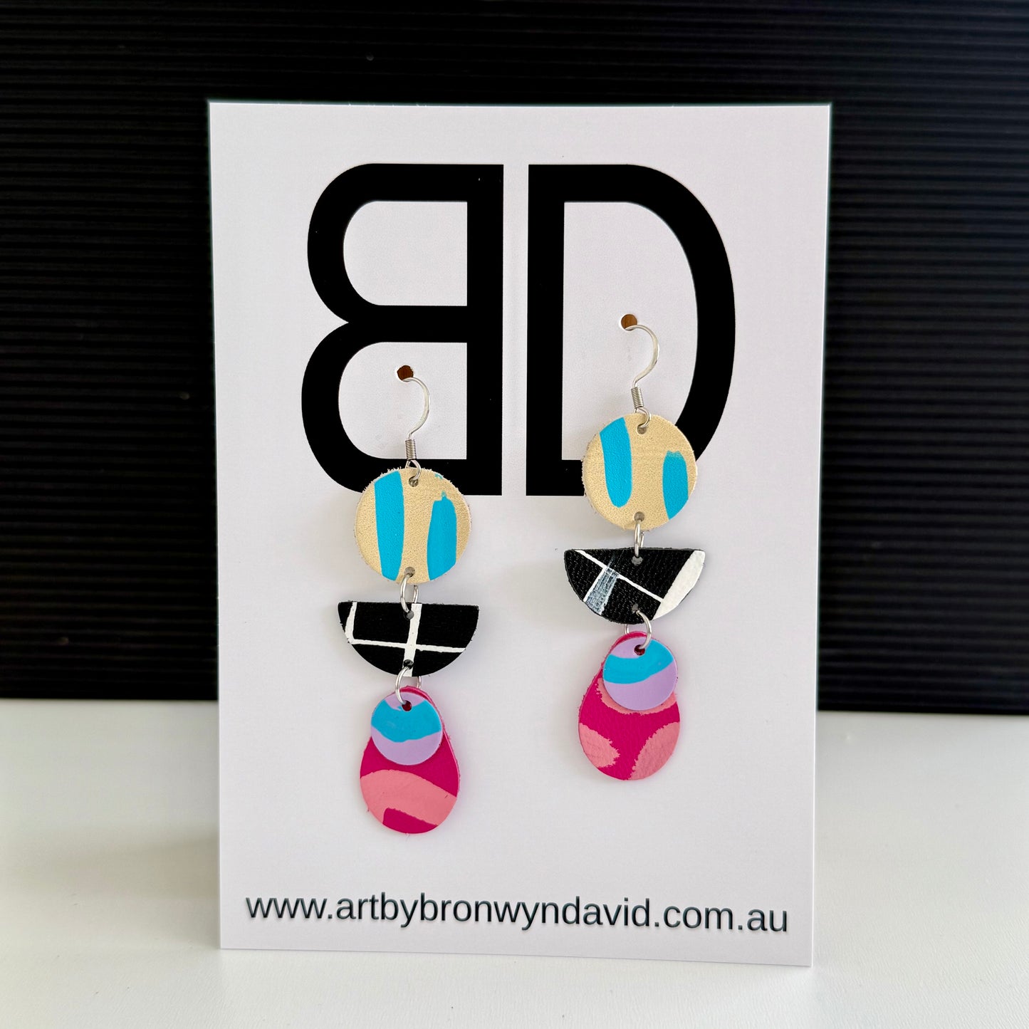 Triple Drop - Handmade Painted Leather Earrings - Lightweight Statement Jewellery | Artisan Crafted