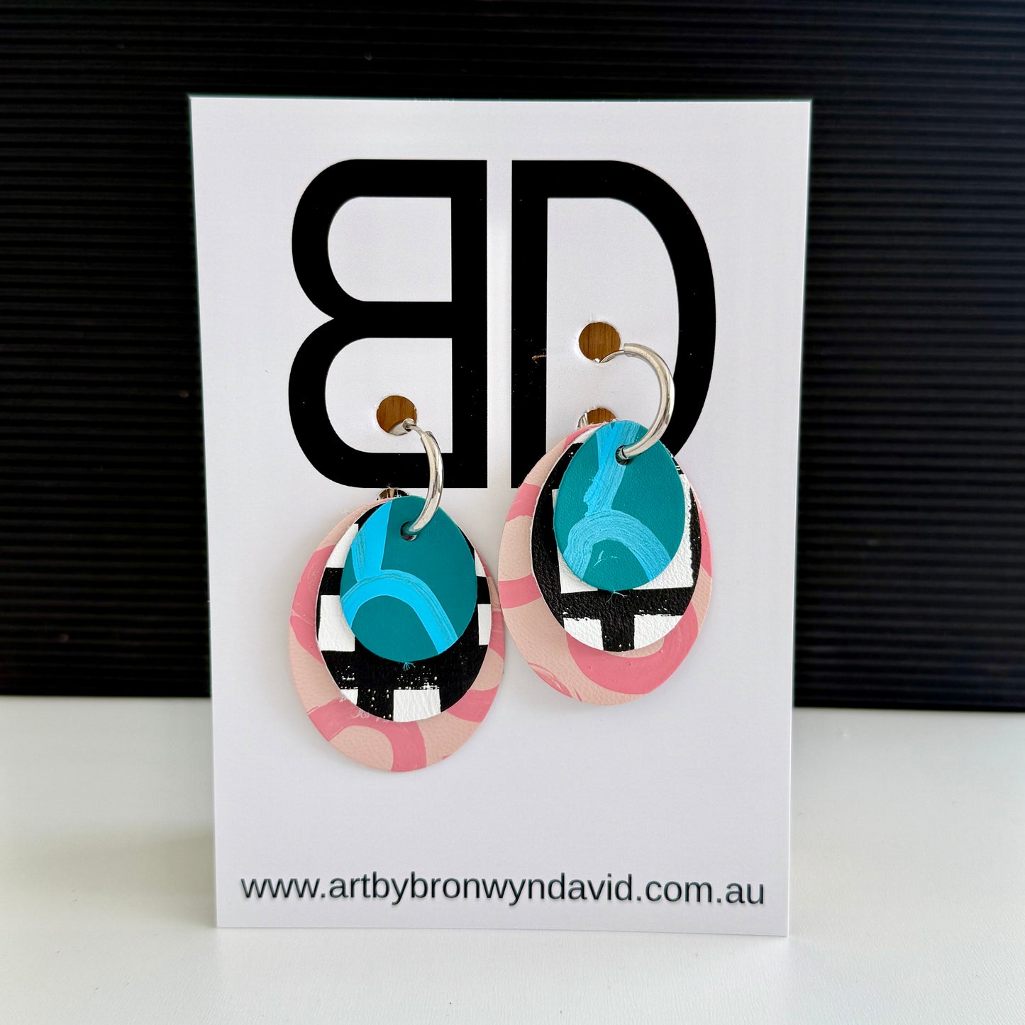 Interchangeable Huggies- Handmade Painted Leather Earrings - Lightweight Statement Jewellery - Aboriginal Design | Artisan Crafted