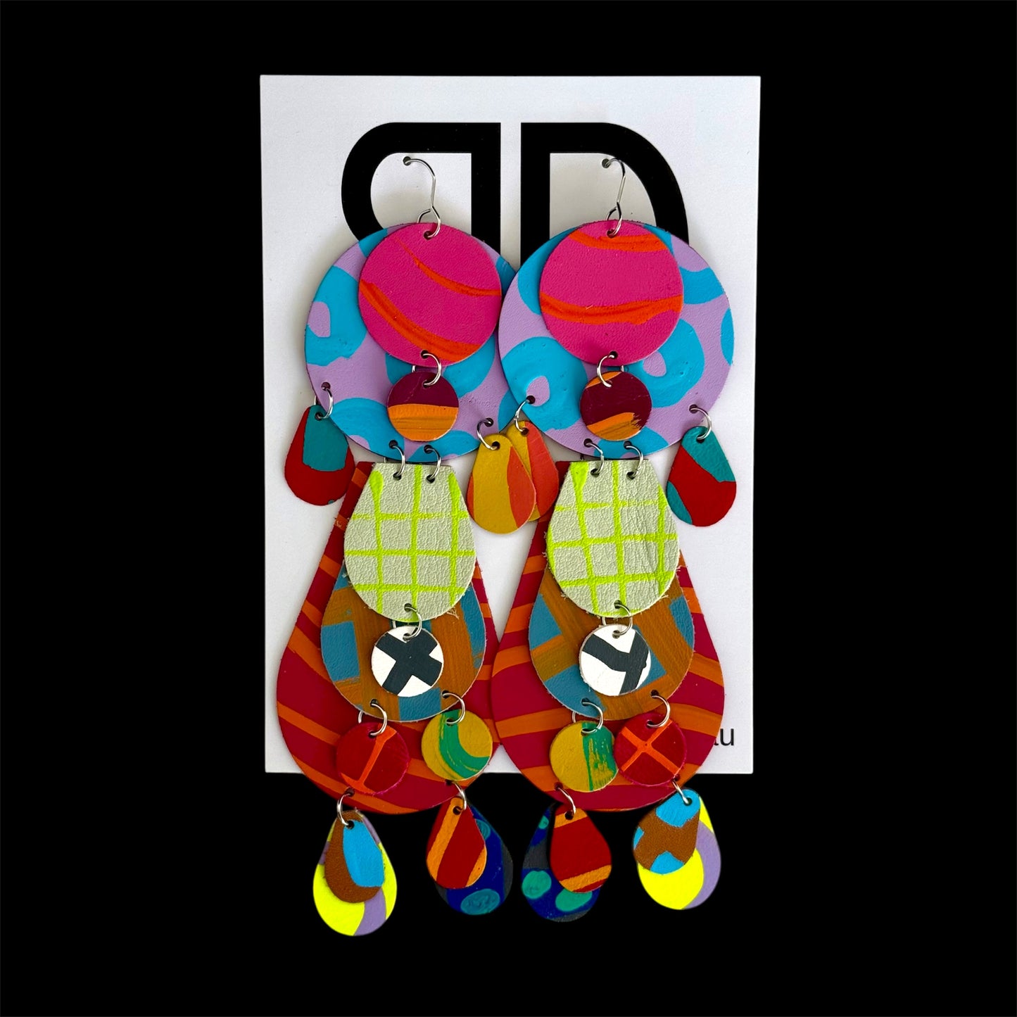 Giant Moon Statement Earrings - Handmade Painted Leather Earrings - Lightweight Statement Jewellery | Artisan Crafted