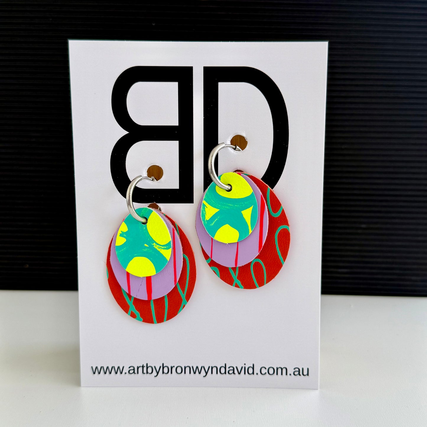 Interchangeable Huggies- Handmade Painted Leather Earrings - Lightweight Statement Jewellery - Aboriginal Design | Artisan Crafted
