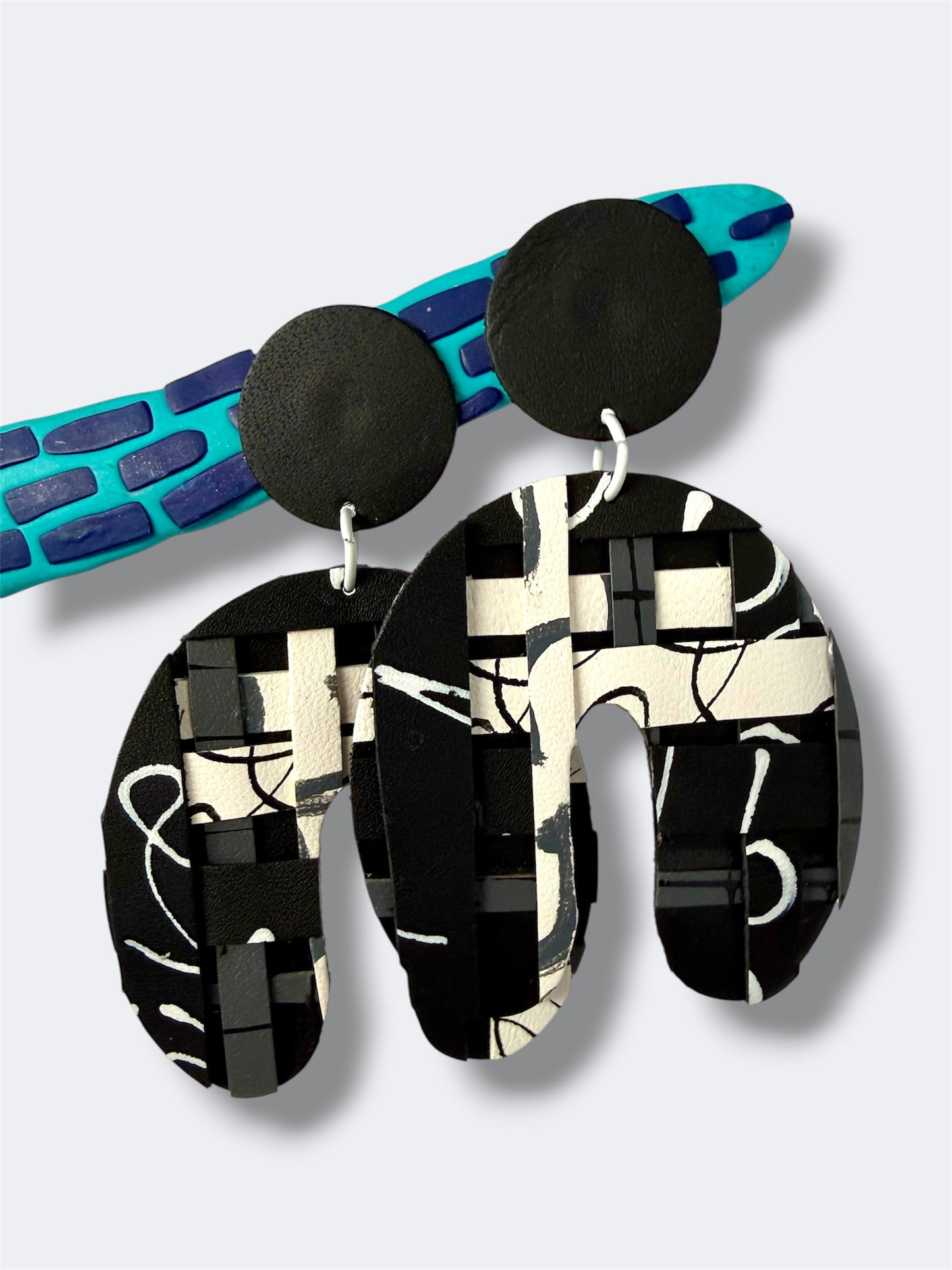 NAIDOC Collection Black and White My People | Aboriginal Leather Earrings | Art by Bronwyn David