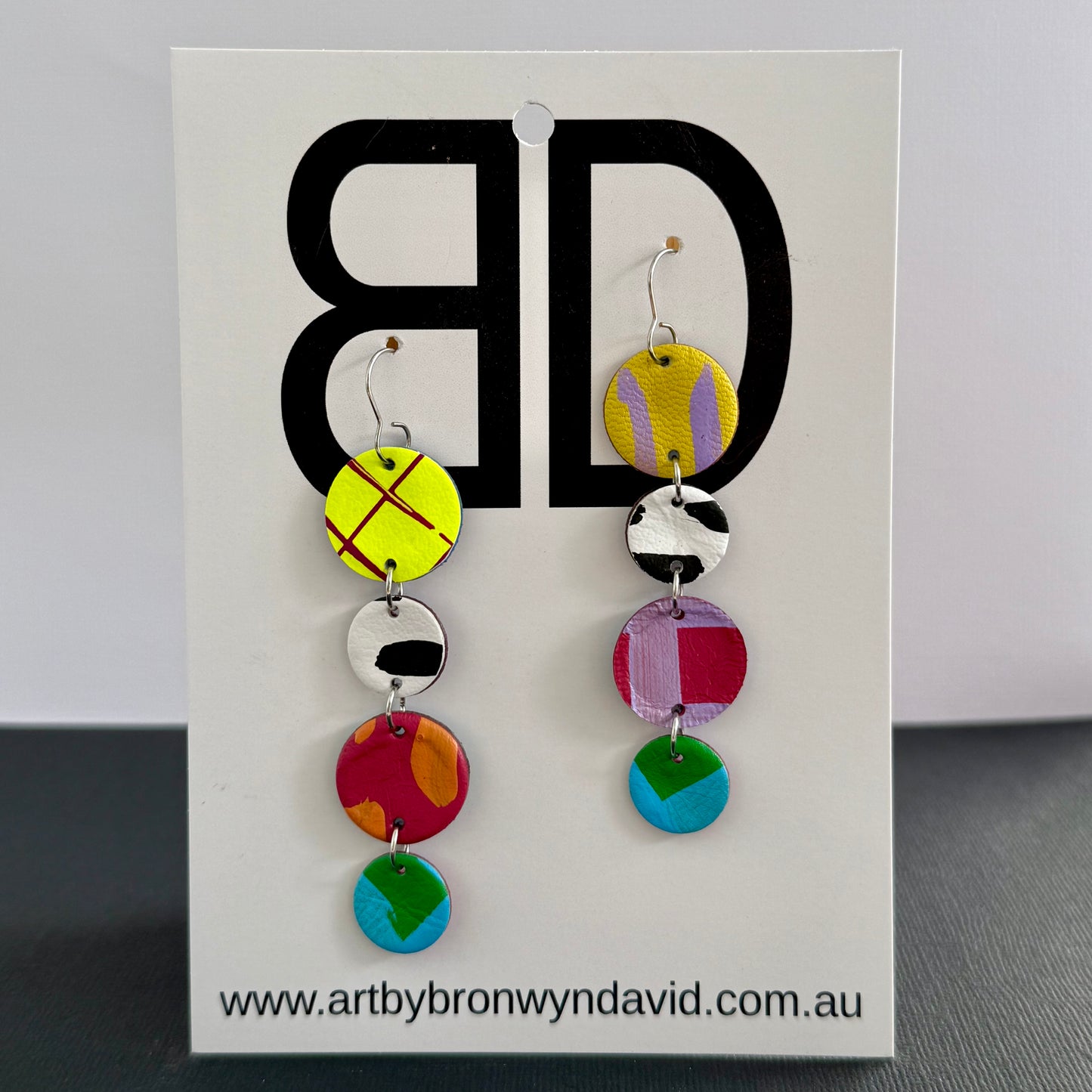 Double Sided - Handmade Painted Leather Earrings - Lightweight Statement Jewellery | Artisan Crafted