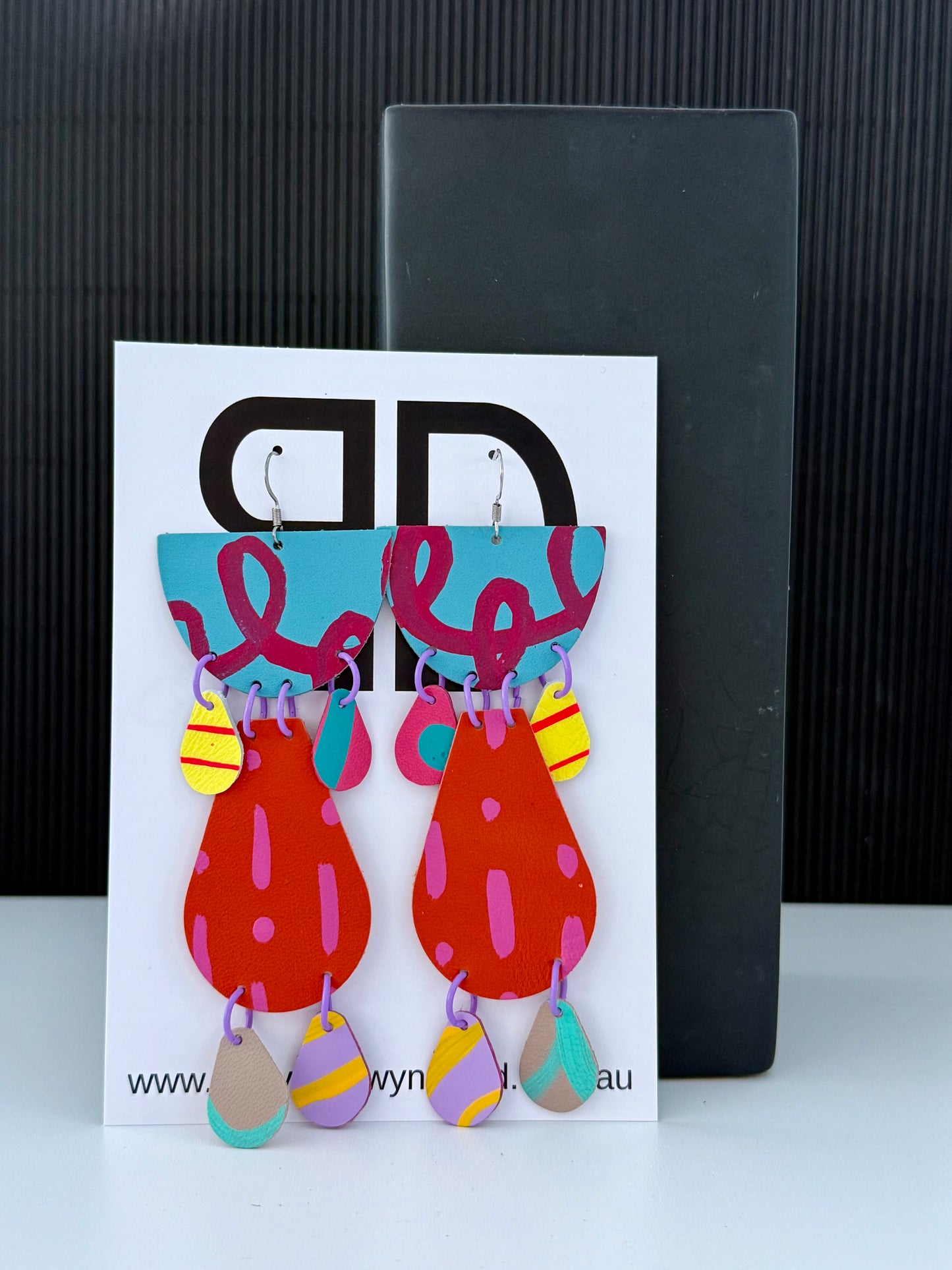 Half Moon Statements- Handmade Painted Leather Earrings - Lightweight Statement Jewellery - Aboriginal Design | Artisan Crafted