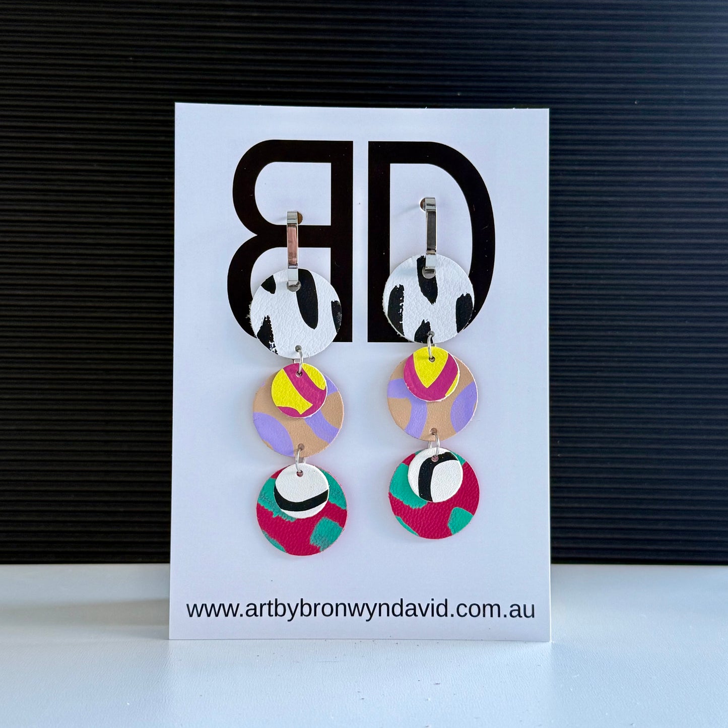 Triple Drops - Handmade Painted Leather Earrings - Lightweight Statement Jewellery | Artisan Crafted