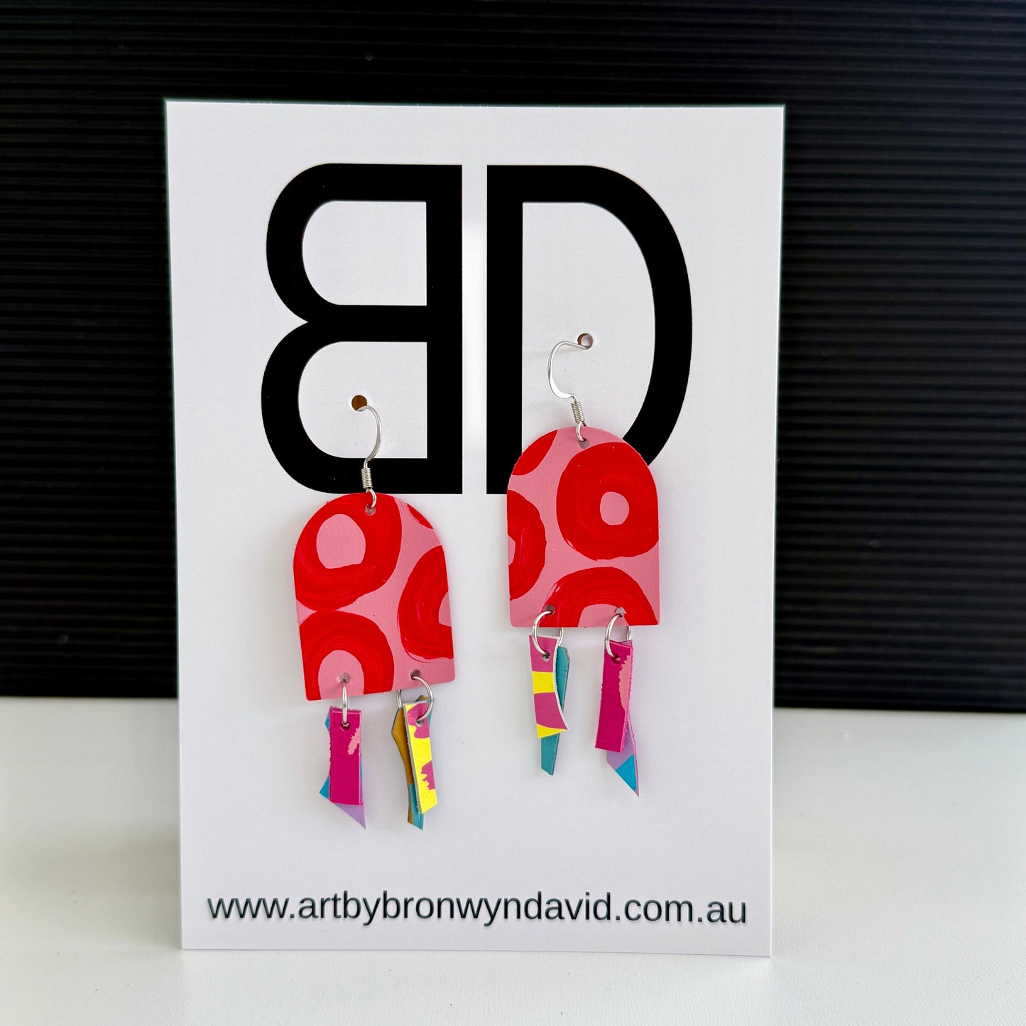 Long Arch - Handmade Painted Leather Earrings - Lightweight Statement Jewellery | Artisan Crafted