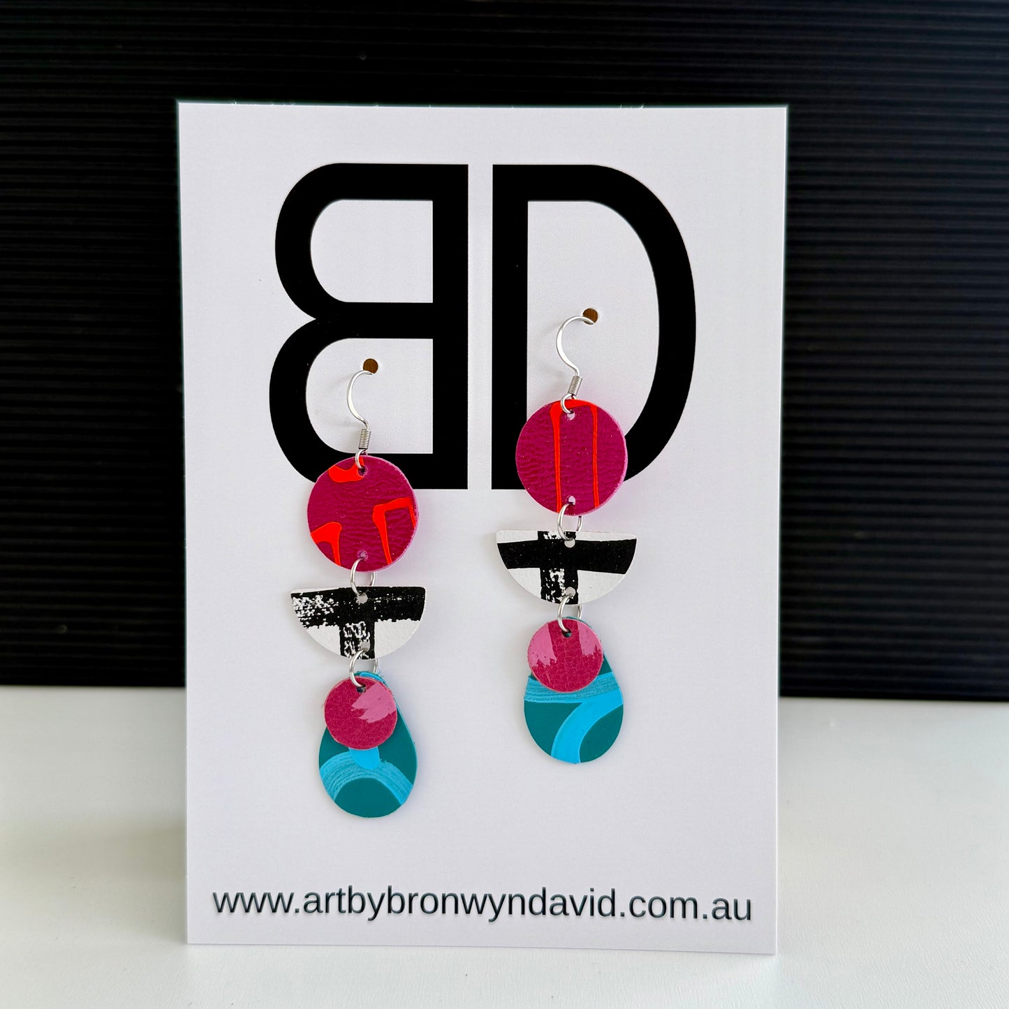 Triple Drop - Handmade Painted Leather Earrings - Lightweight Statement Jewellery | Artisan Crafted