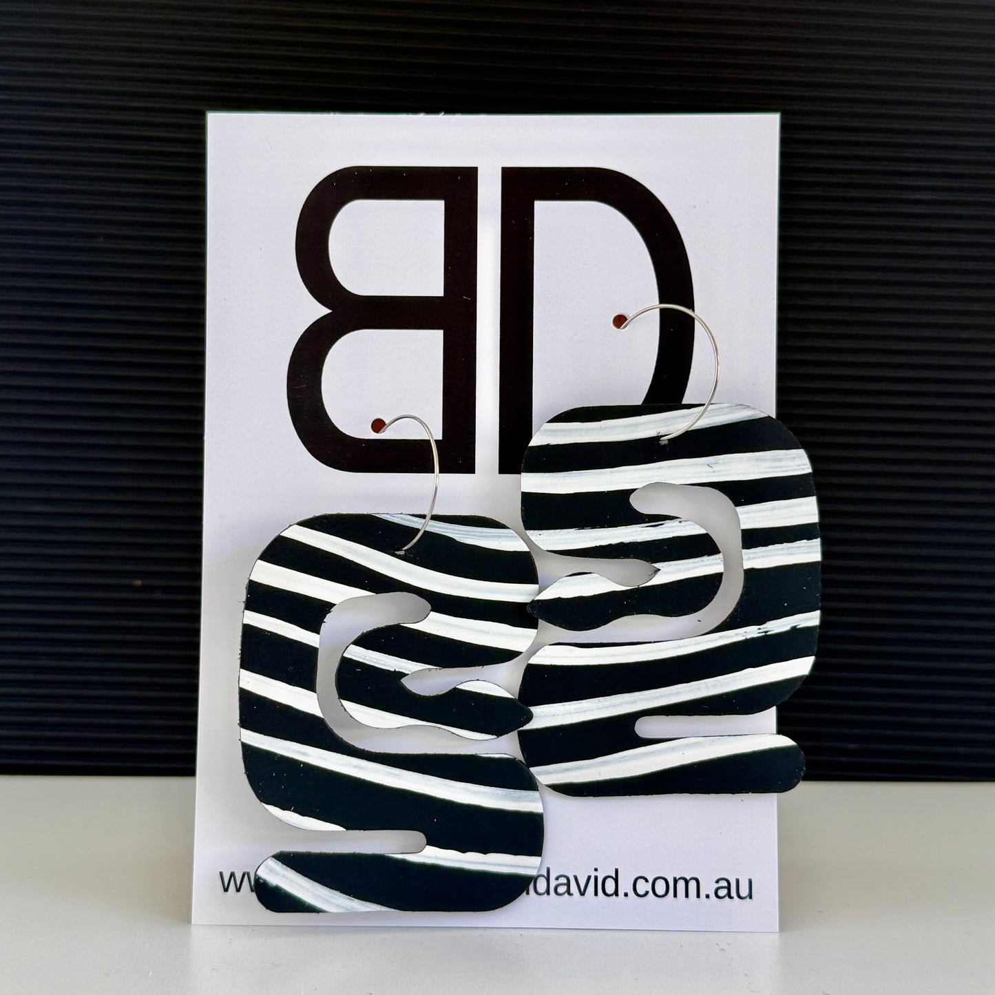 Give Me Strength Black and White | Aboriginal Leather Earrings | Art by Bronwyn David