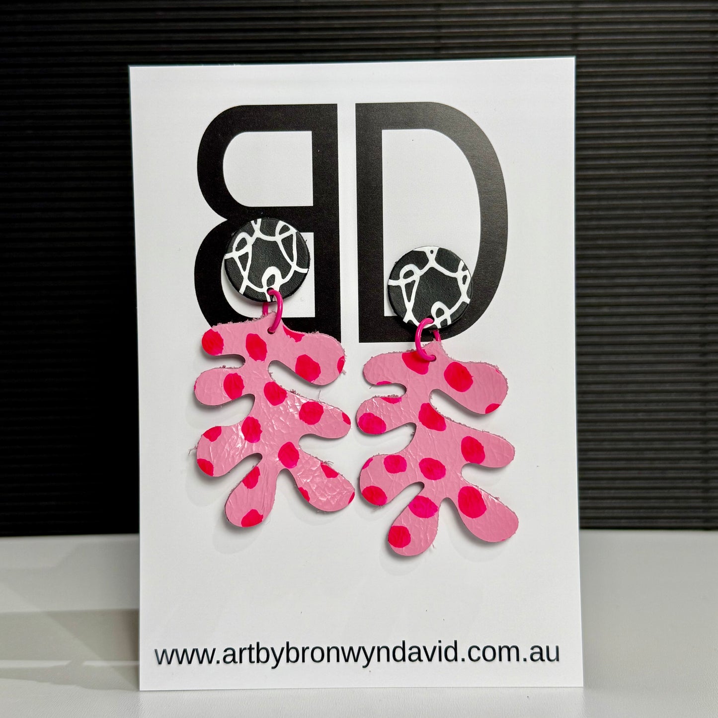 Kelp Earrings Pink on Pink | Aboriginal Leather Earrings | Art by Bronwyn David