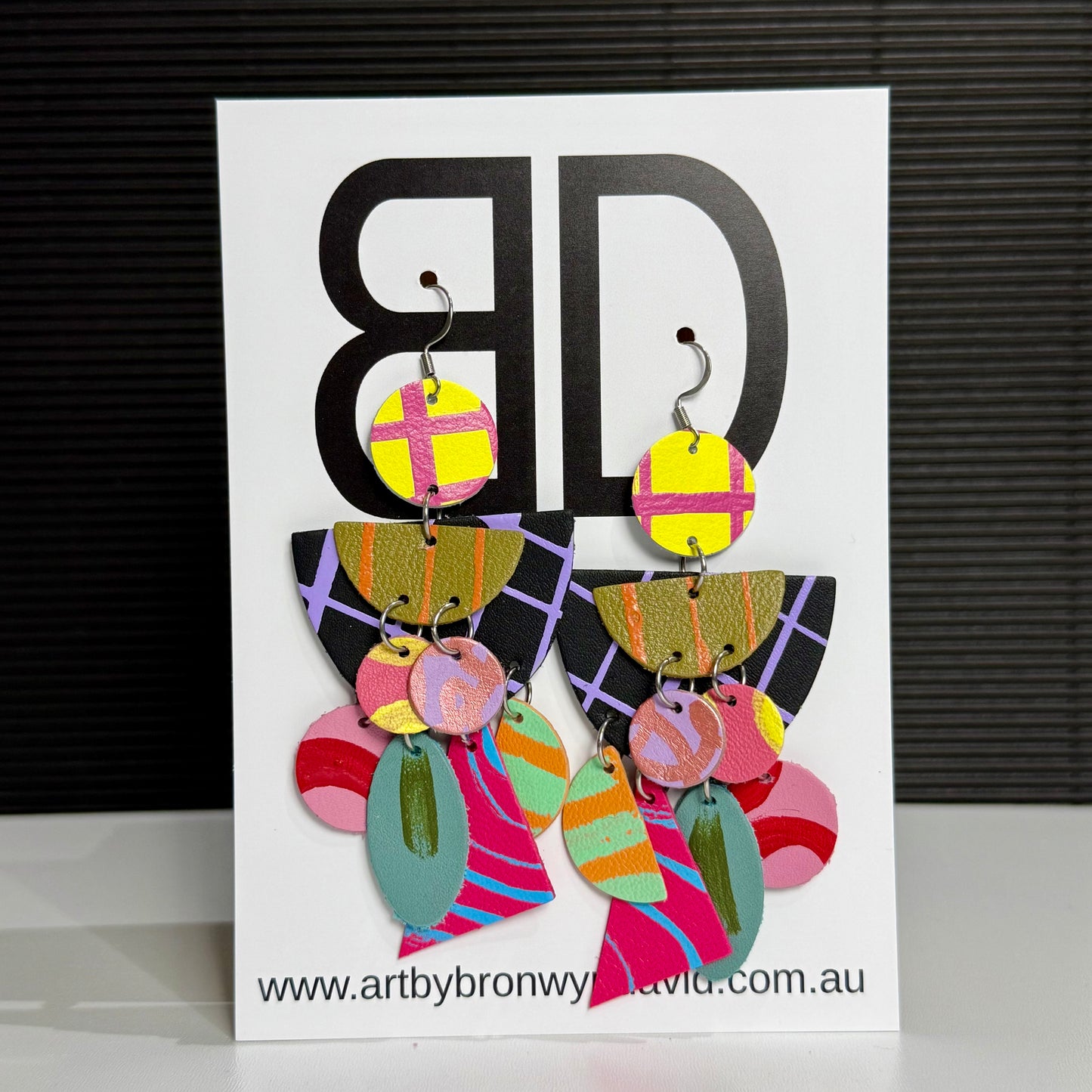 Dolly Dangles Black and Purple | Aboriginal Leather Earrings | Art by Bronwyn David