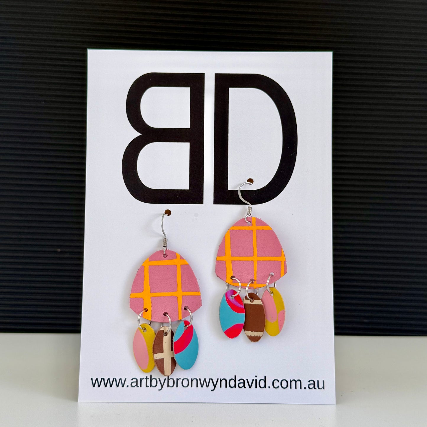 Daisy Drop’s Pink and Neon Orange | Aboriginal Leather Earrings | Art by Bronwyn David