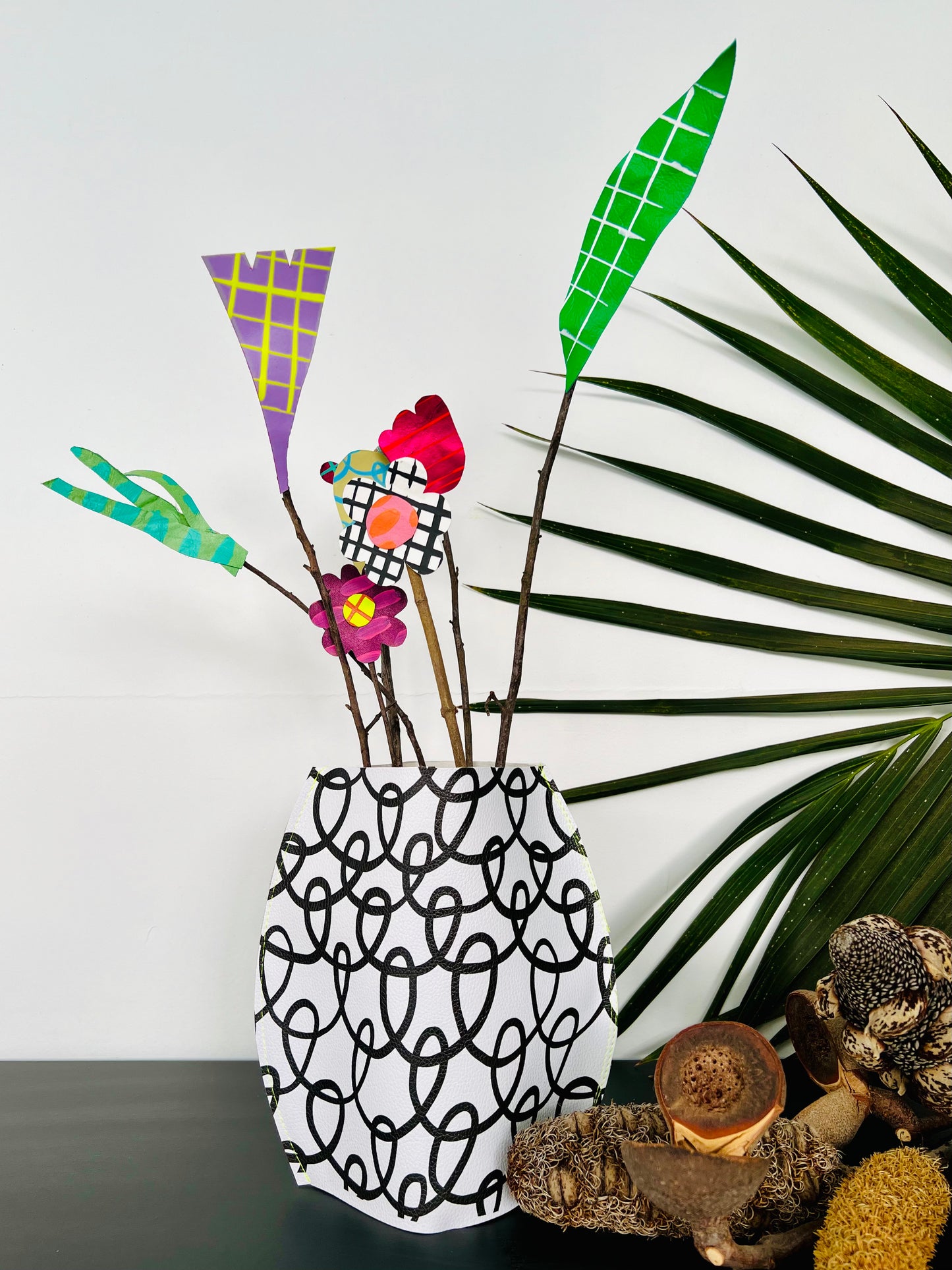 Gum Leaves Flat Vase | Vegan Leather | Art by Bronwyn David