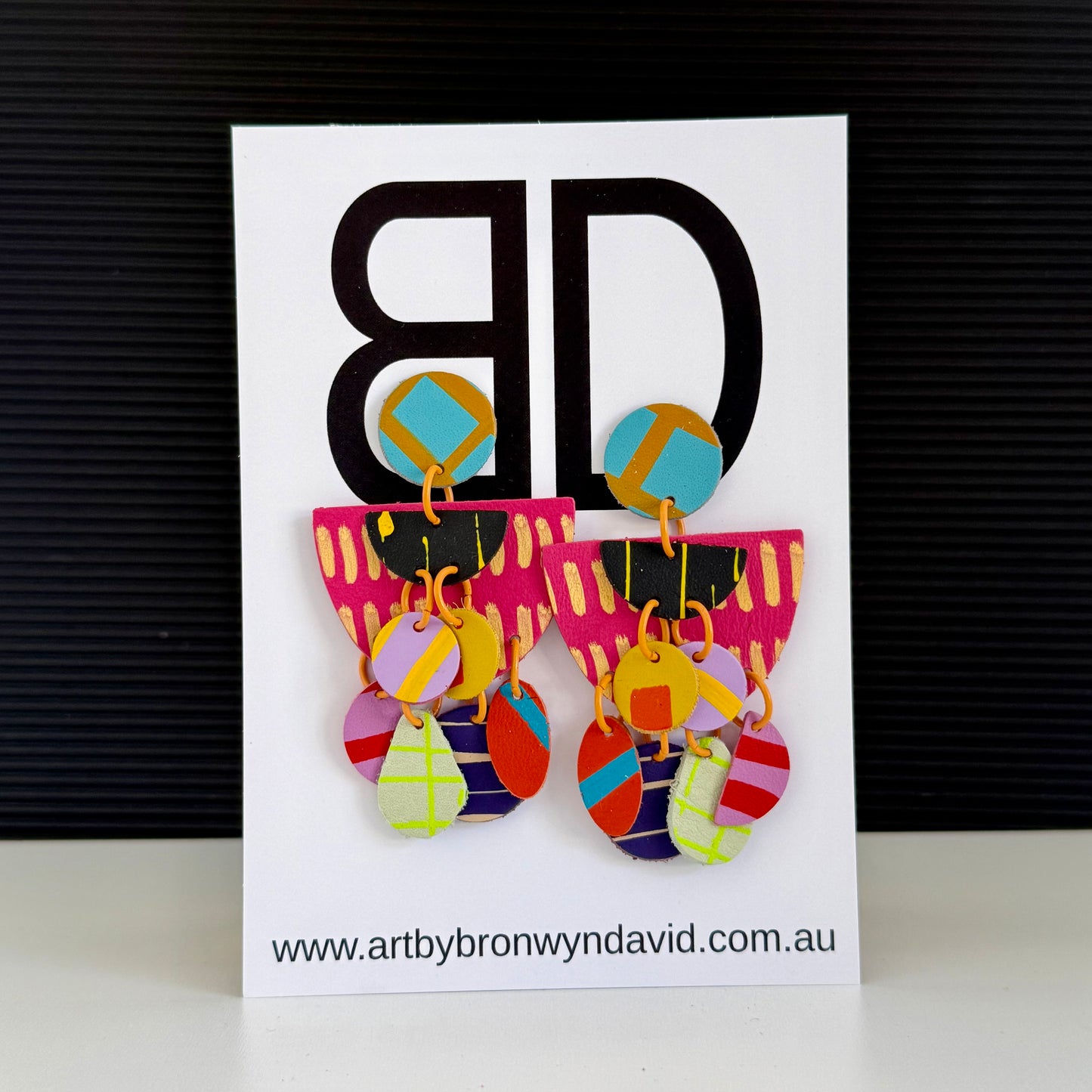 Dolly Dangles Pink and Mango | Aboriginal Leather Earrings | Art by Bronwyn David