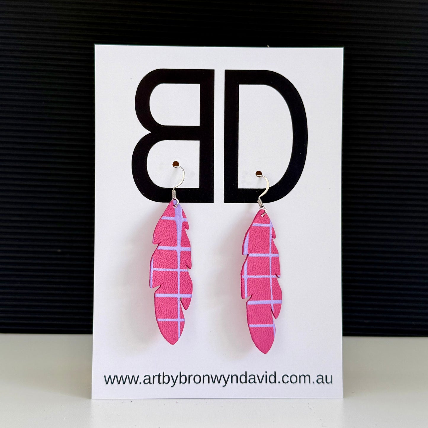 Feather’s Pink and Purple | Aboriginal Leather Earrings | Art by Bronwyn David