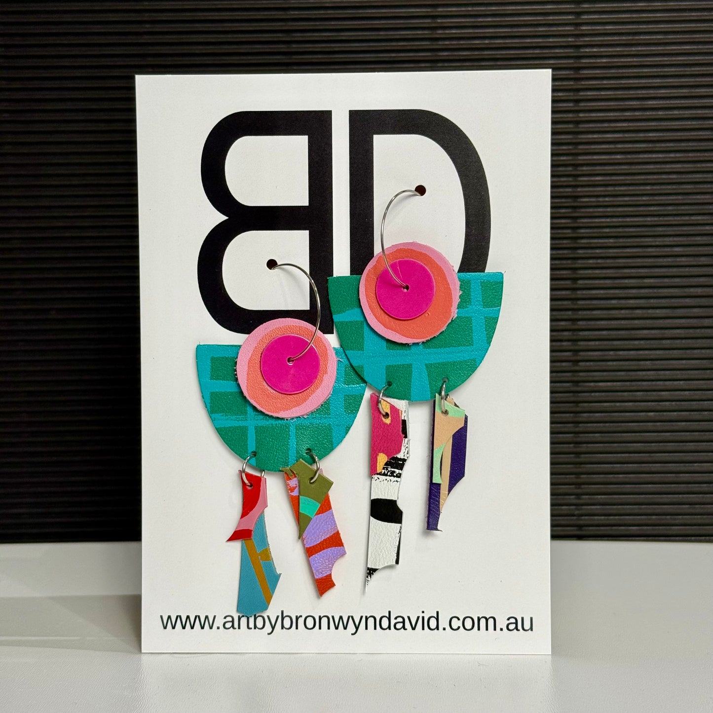 Interchangeable Hoops Pink and Green | Aboriginal Leather Earrings | Art by Bronwyn David