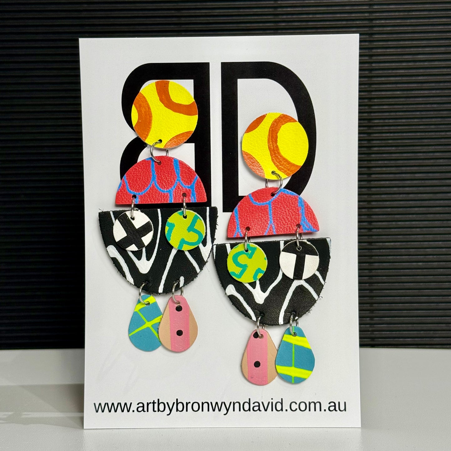 Lucy Drop’s Yellow and Orange | Aboriginal Leather Earrings | Art by Bronwyn David