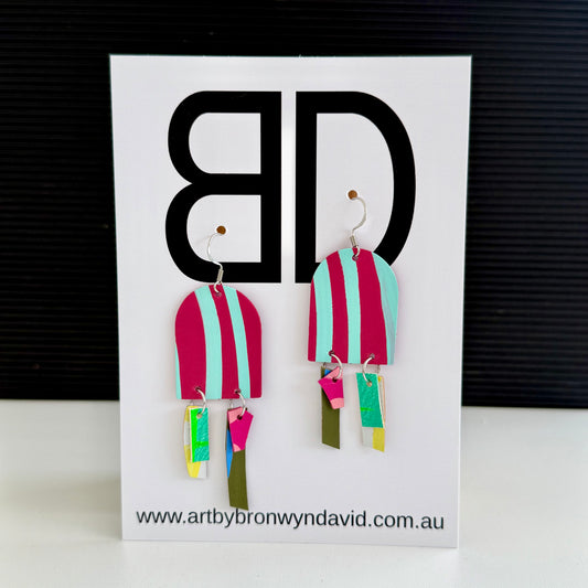 Long Arch - Handmade Painted Leather Earrings - Lightweight Statement Jewellery | Artisan Crafted