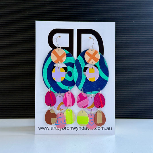 On Country- Handmade Painted Leather Earrings - Lightweight Statement Jewellery - Aboriginal Design | Artisan Crafted
